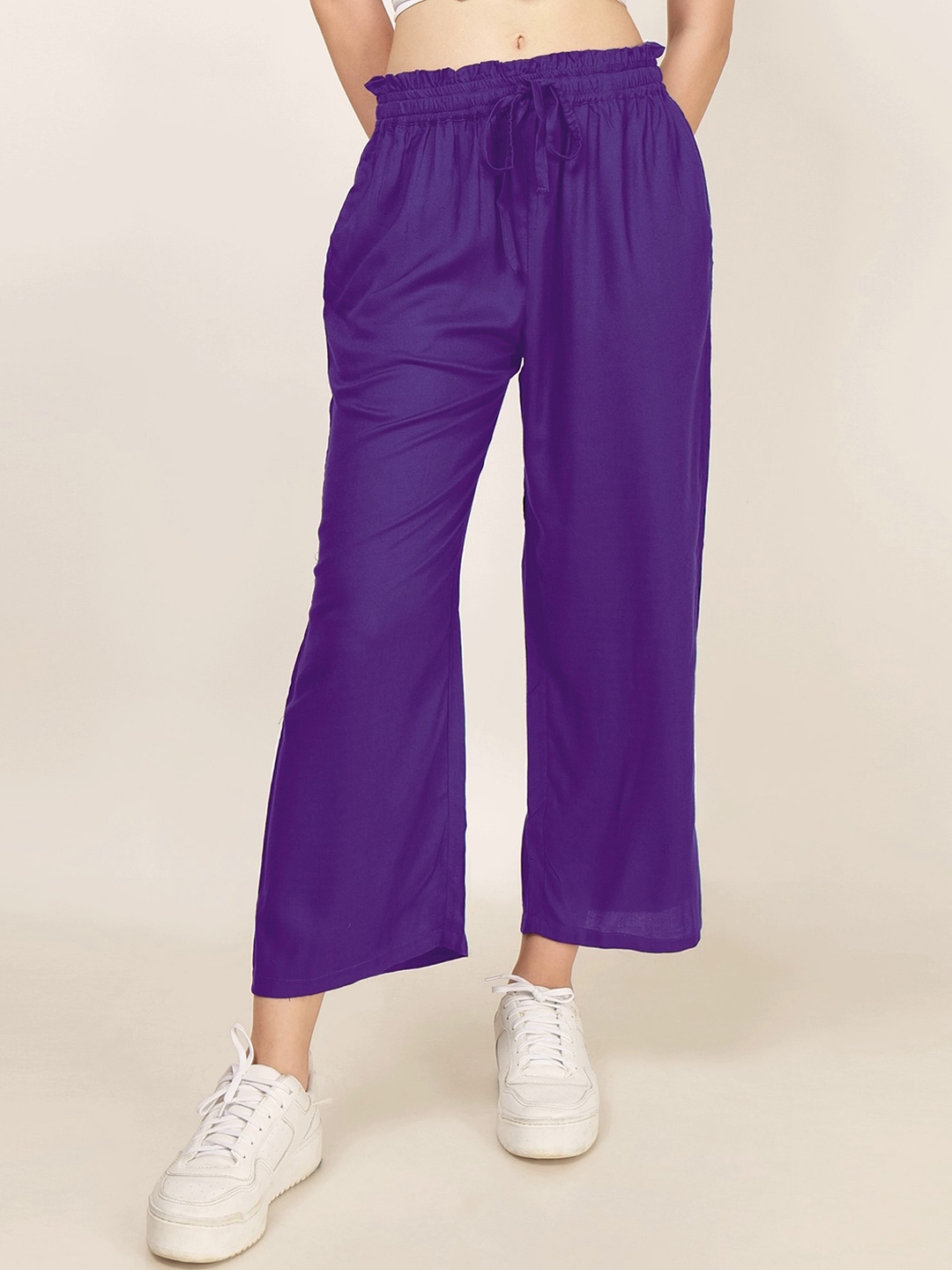 

PATRORNA Women Smart Mid-Rise Plain Casual Parallel Trousers, Purple