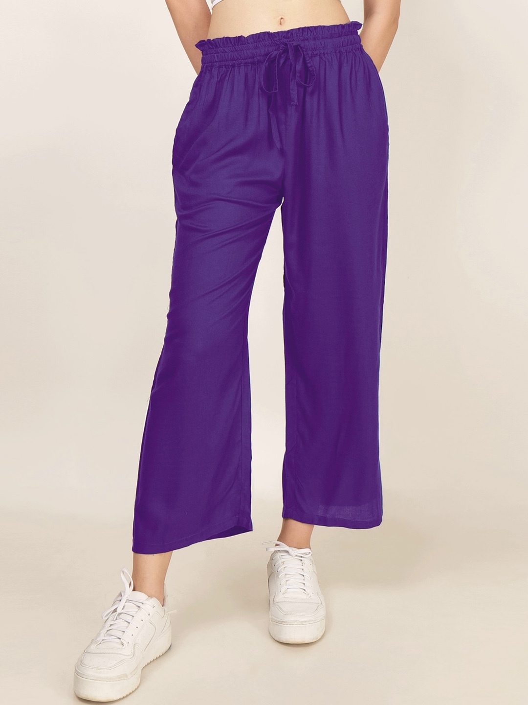 

PATRORNA Women Smart Mid-Rise Plain Casual Parallel Trousers, Purple