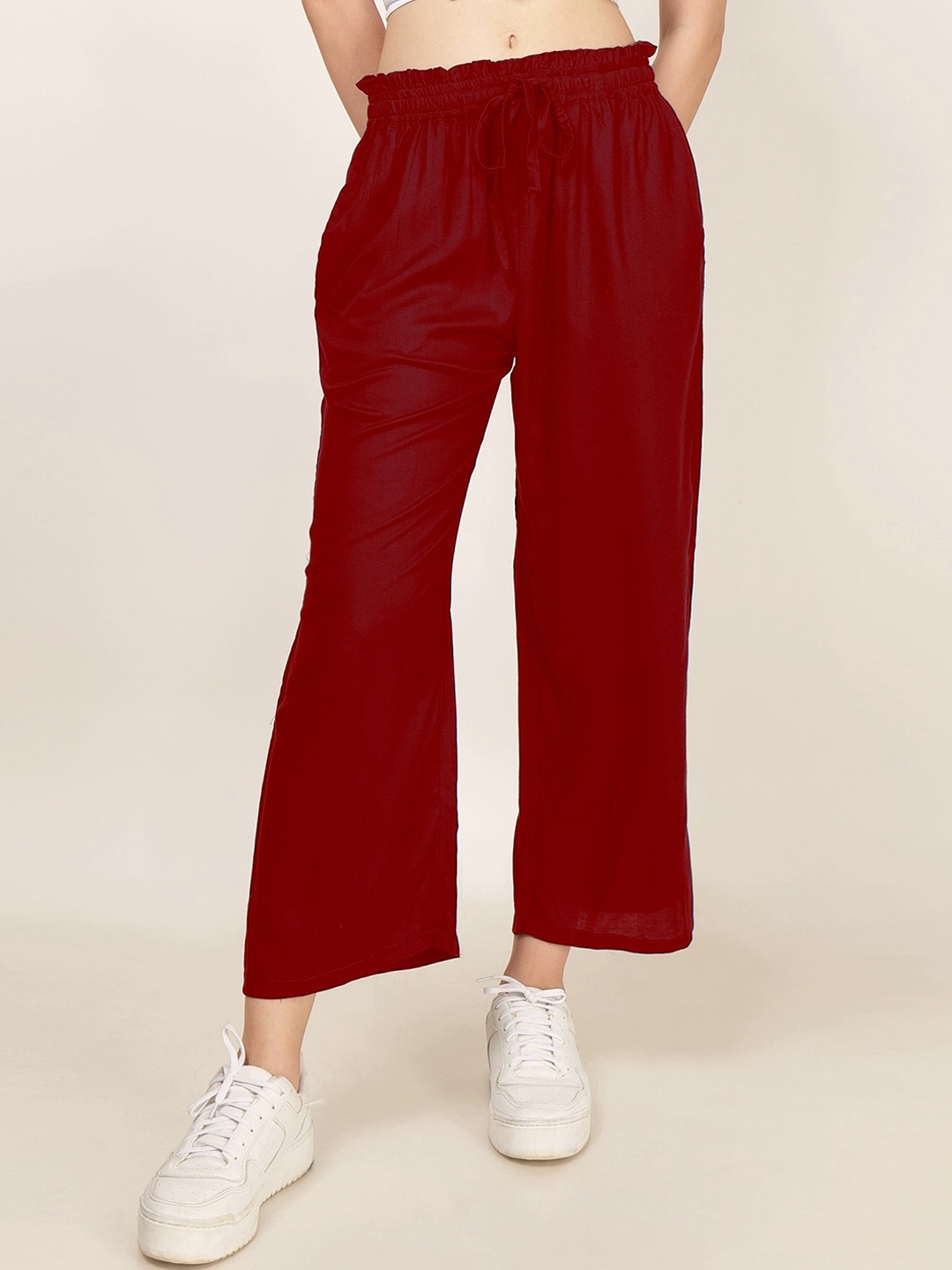 

PATRORNA Women Smart Mid-Rise Cotton Culotte Trouser, Maroon