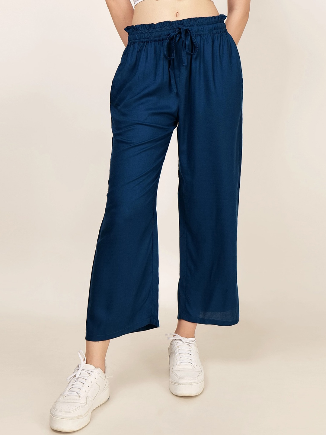 

PATRORNA Women Smart Cropped Culottes Trousers, Blue