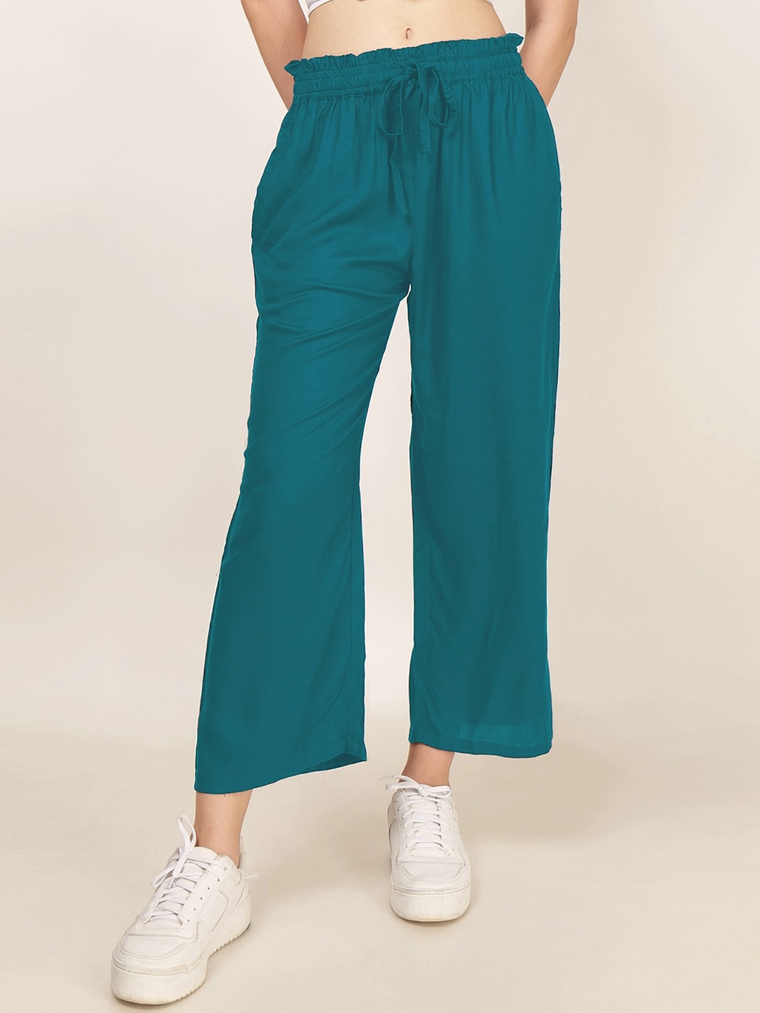 

PATRORNA Women Smart Mid-Rise Cotton Culotte Trouser, Green