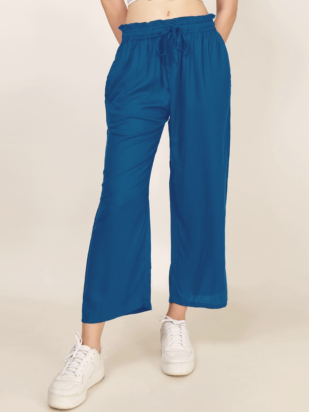 

PATRORNA Women Smart Mid-Rise Cotton Culotte Trouser, Blue
