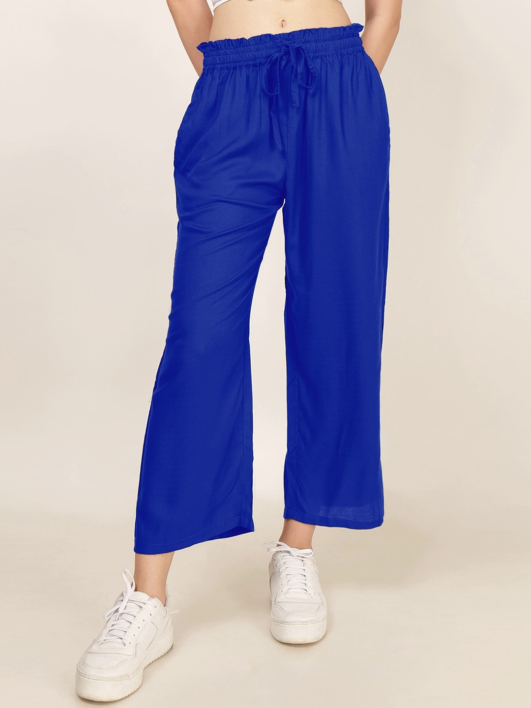 

PATRORNA Women Smart Mid-Rise Cotton Culotte Trouser, Blue