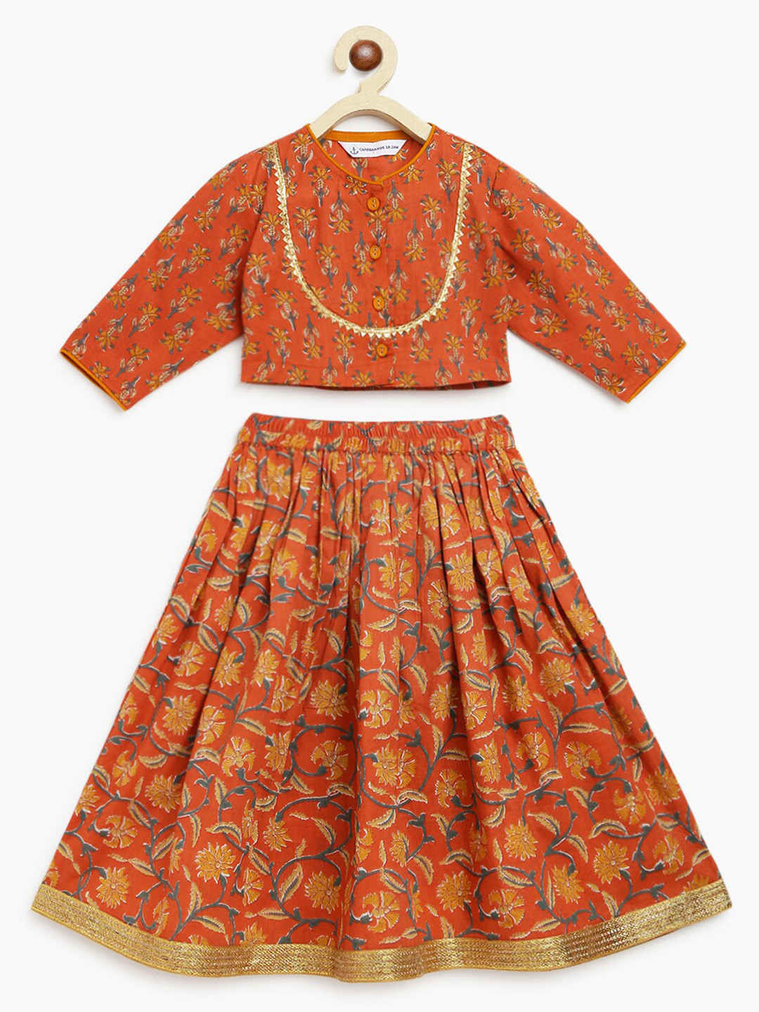 

Campana Ethnic Printed Beads Work Ready to Wear Lehenga & Choli, Orange