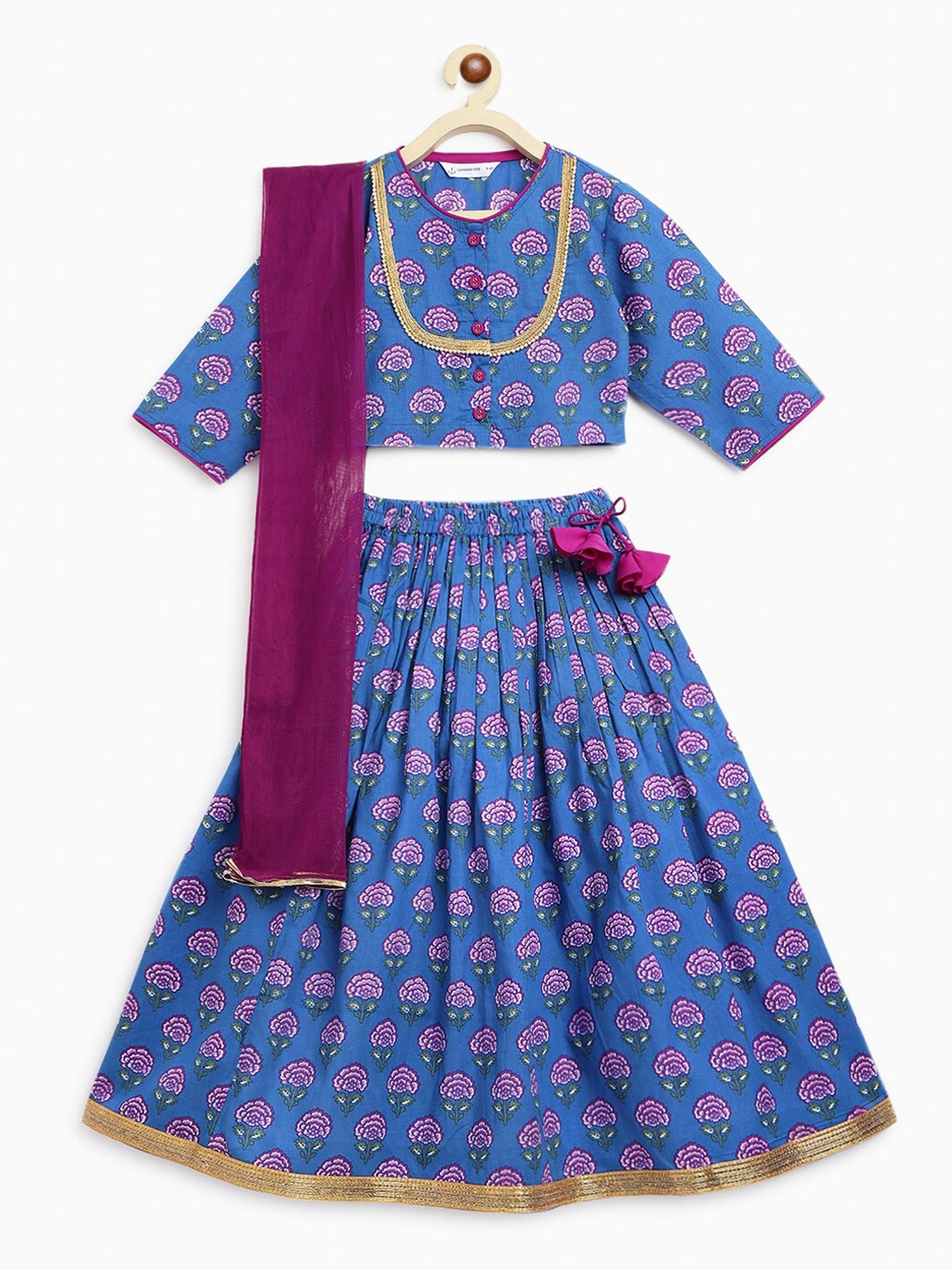 

Campana Girls Ethnic Motifs Printed Ready To Wear Lehenga & Blouse With Dupatta, Purple