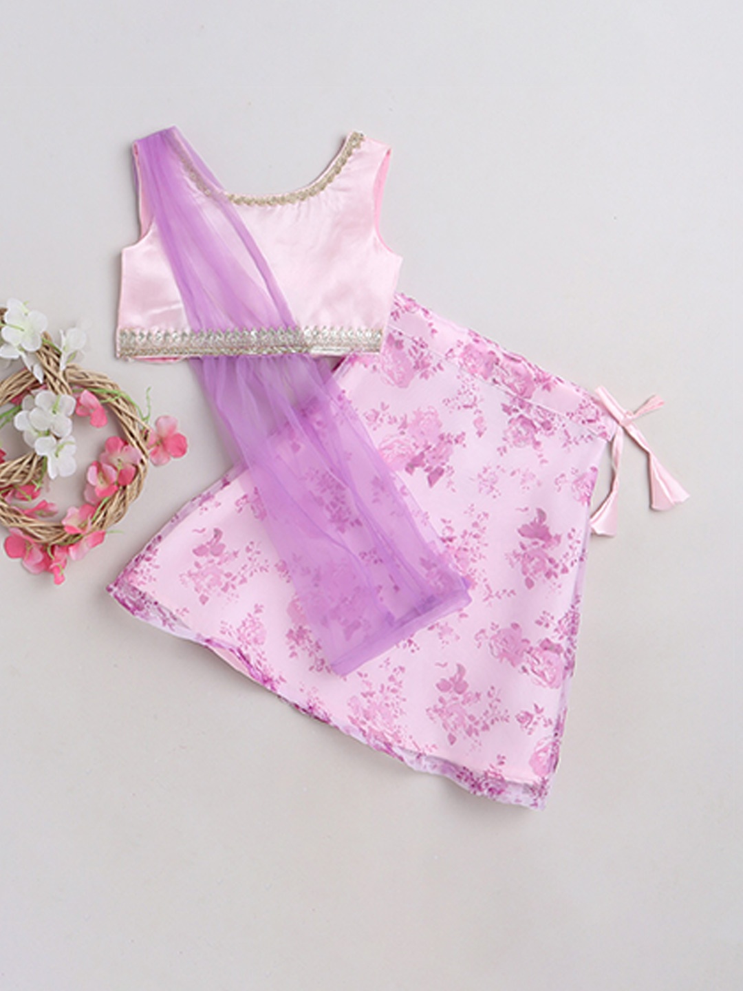 

MANY FROCKS & Girls Sequinned Ready to Wear Lehenga Blouse With Dupatta, Purple