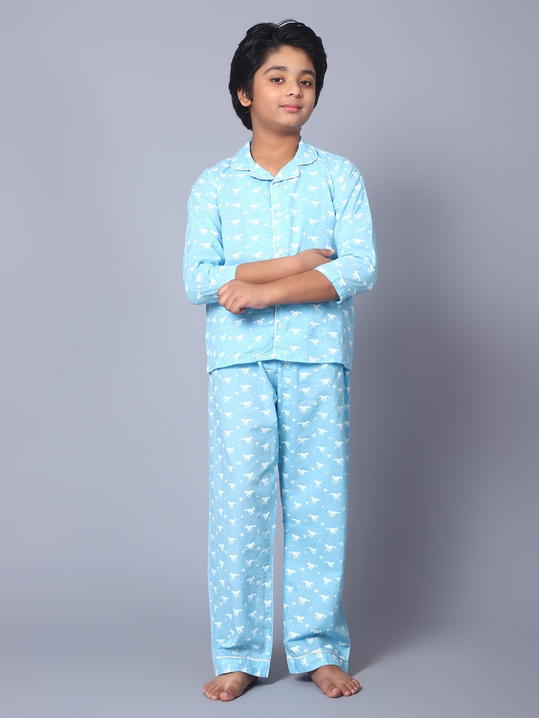 

Kiddiekid Kids Graphic Printed Pure Cotton Night suit, Blue