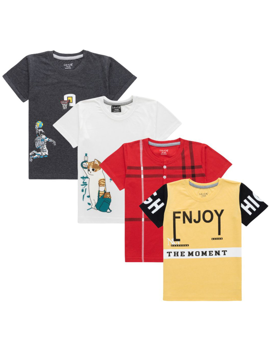 

Luke & Lilly Boys Pack of 4 Printed Round Neck Regular Fit Cotton T-Shirt, Red