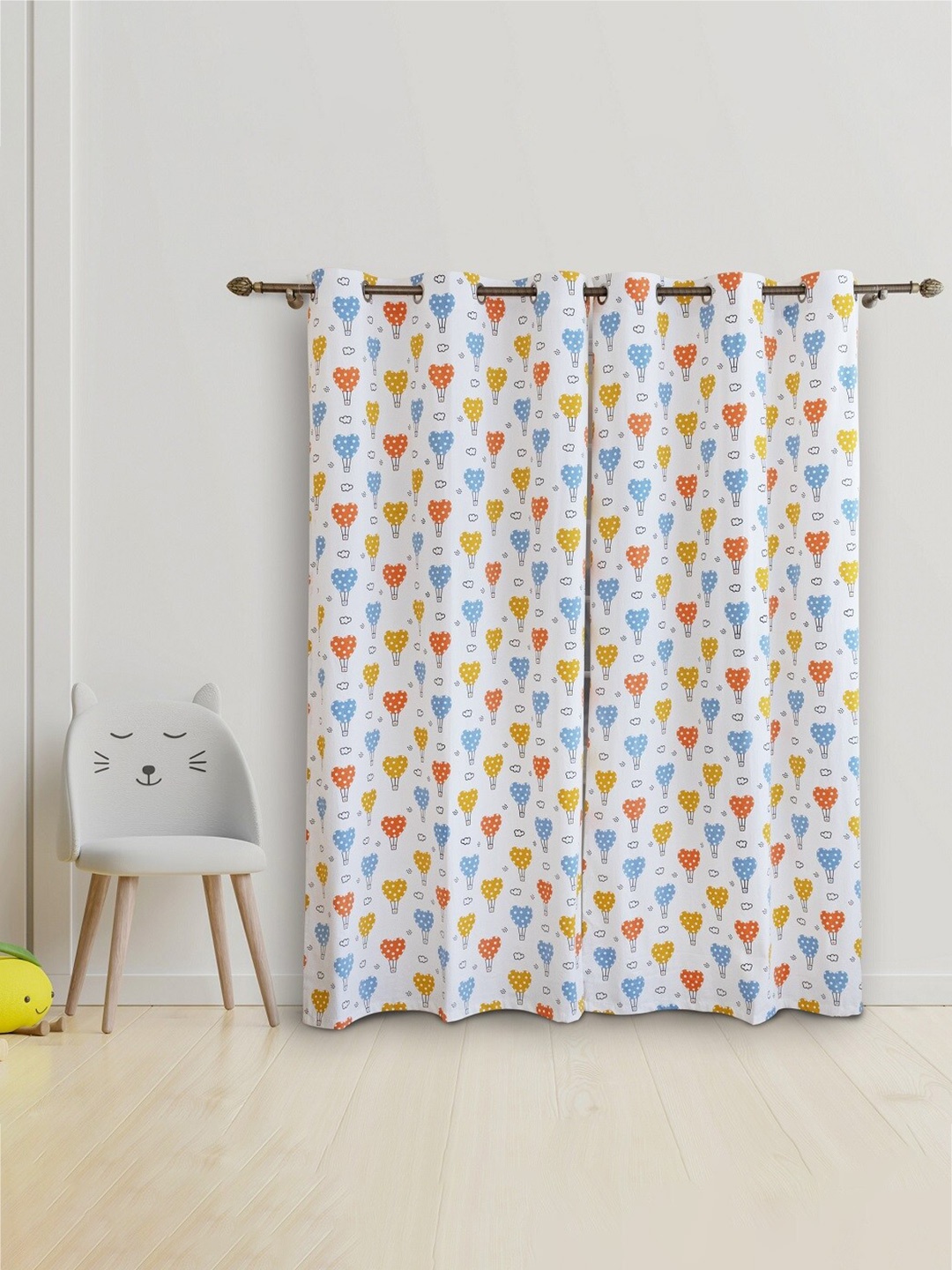 

HOMEMONDE White & Blue 2-Pieces Quirky Room Darkening Door Curtains