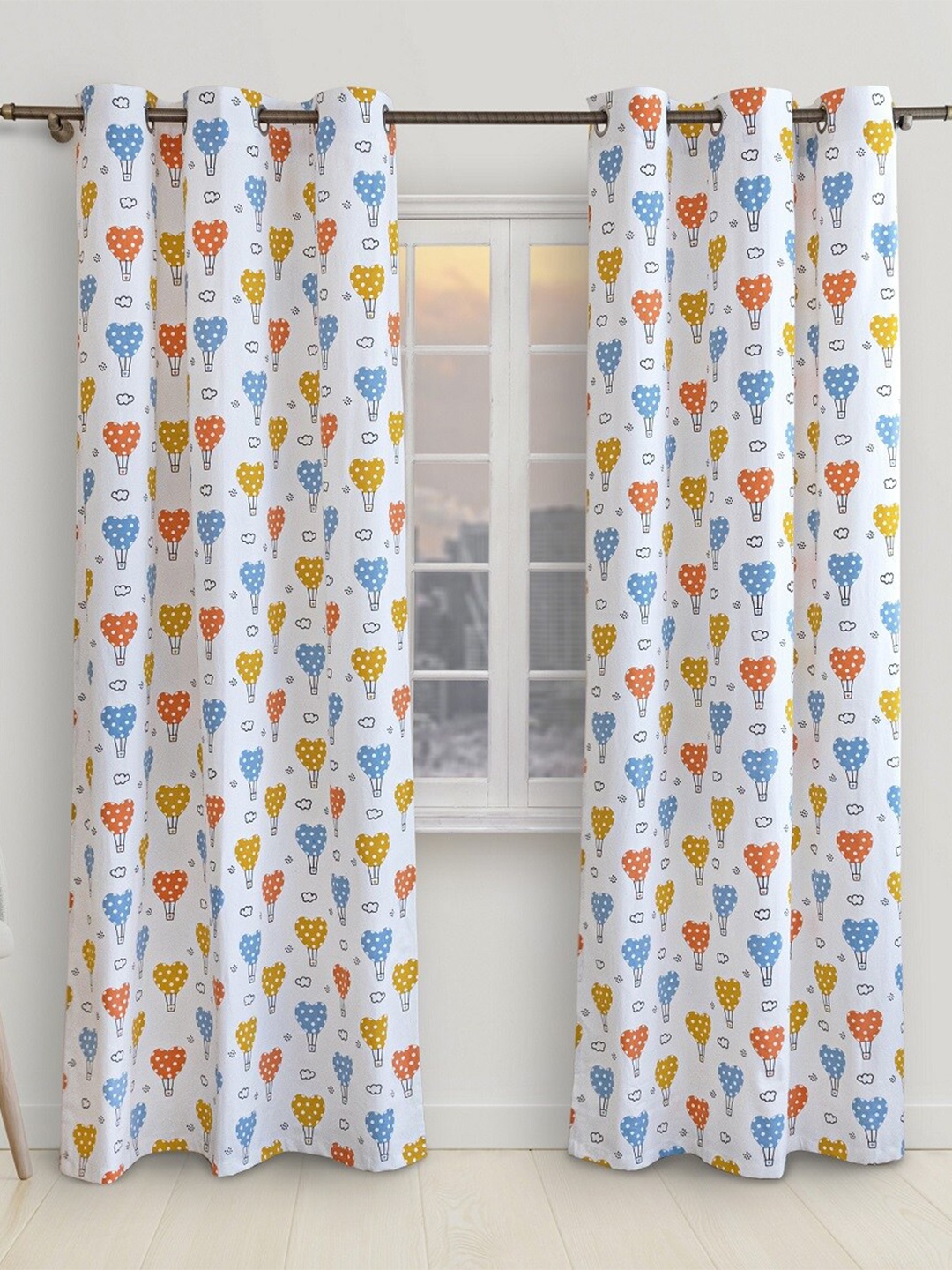 HOMEMONDE White & Blue 2-Pieces Quirky Room Darkening Window Curtains