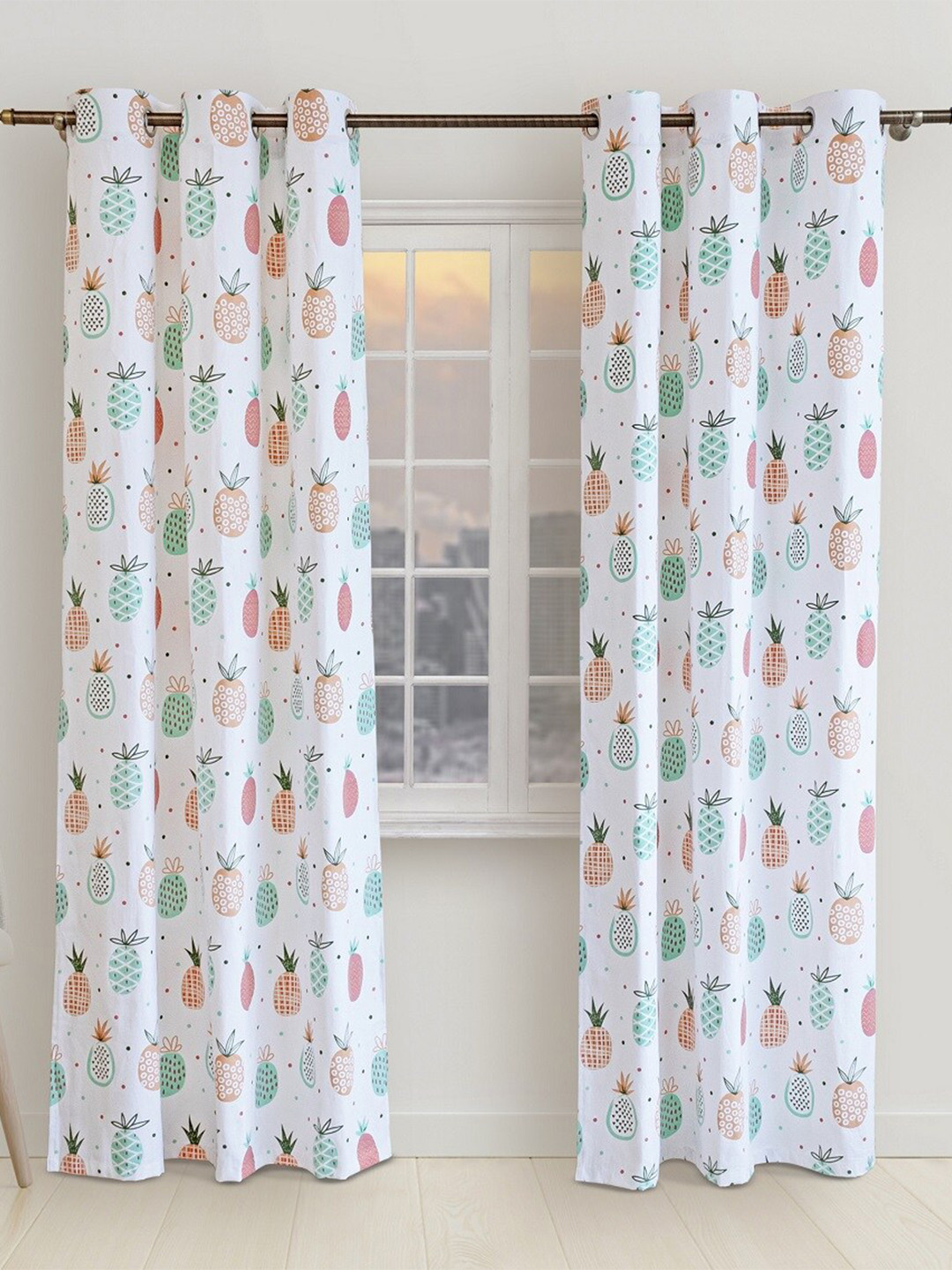 

HOMEMONDE Green & White 2-Pieces Quirky Room Darkening Long Door Curtains
