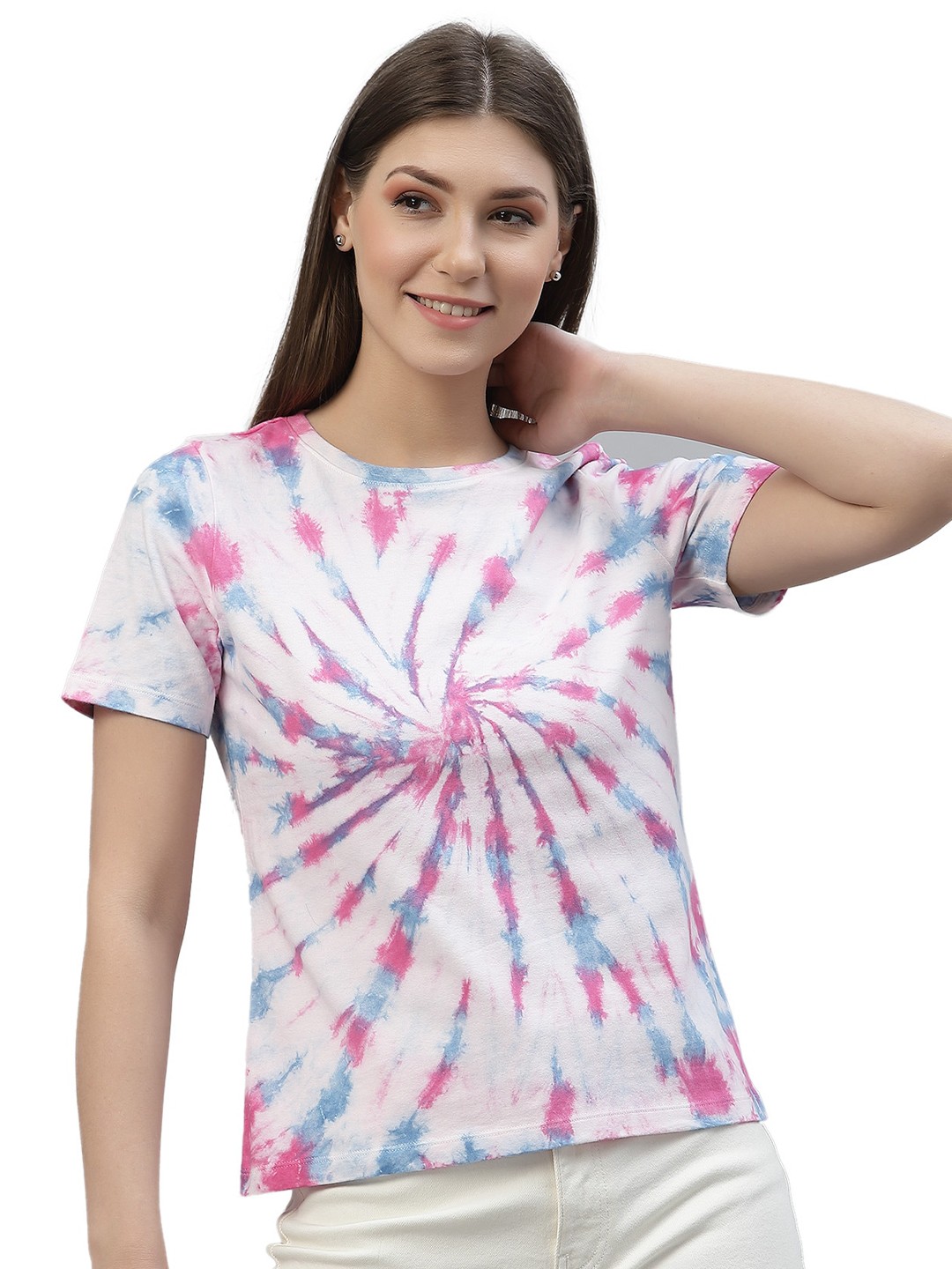 

Nimble Tie And Dye Regular Fit Round Neck Cotton T-Shirt, Pink