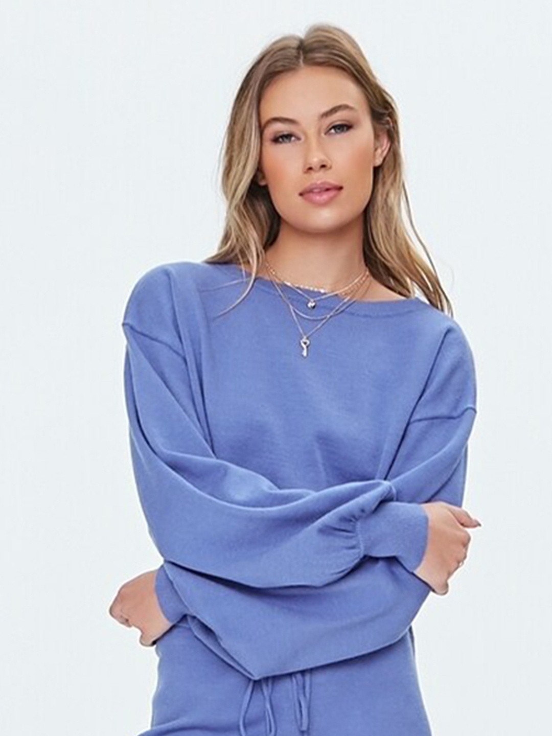 

FOREVER 21 Blue Drop Shoulder Pure Cotton Top