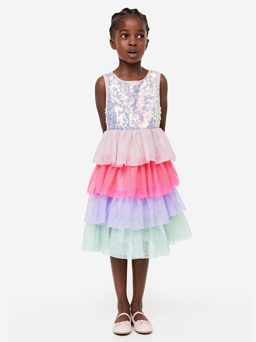 

H&M Girls Sequined Tulle Dress, Pink