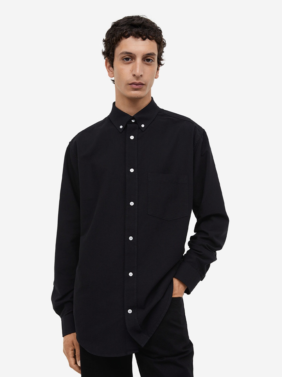 

H&M Pure Cotton Regular Fit Oxford Shirt, Black