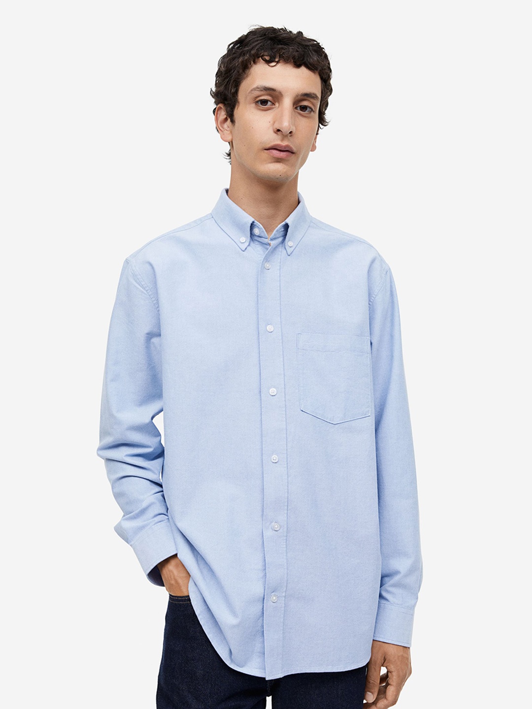 

H&M Pure Cotton Regular Fit Oxford Shirt, Blue