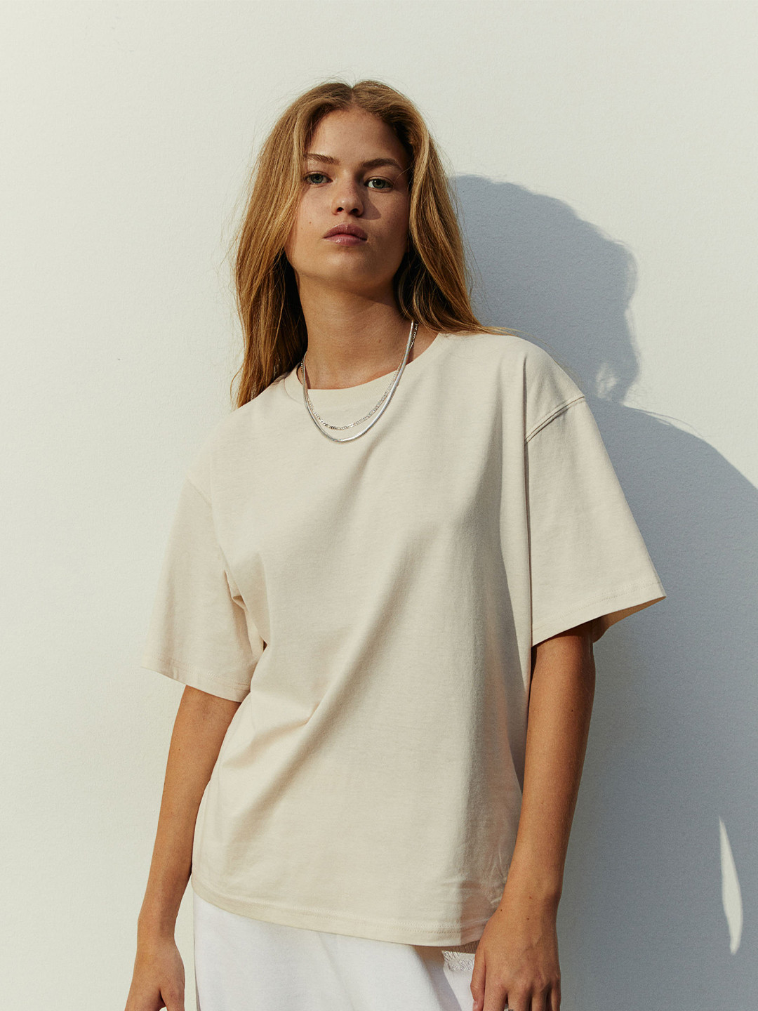 

H&M Pure Cotton Boxy T-shirt, Beige