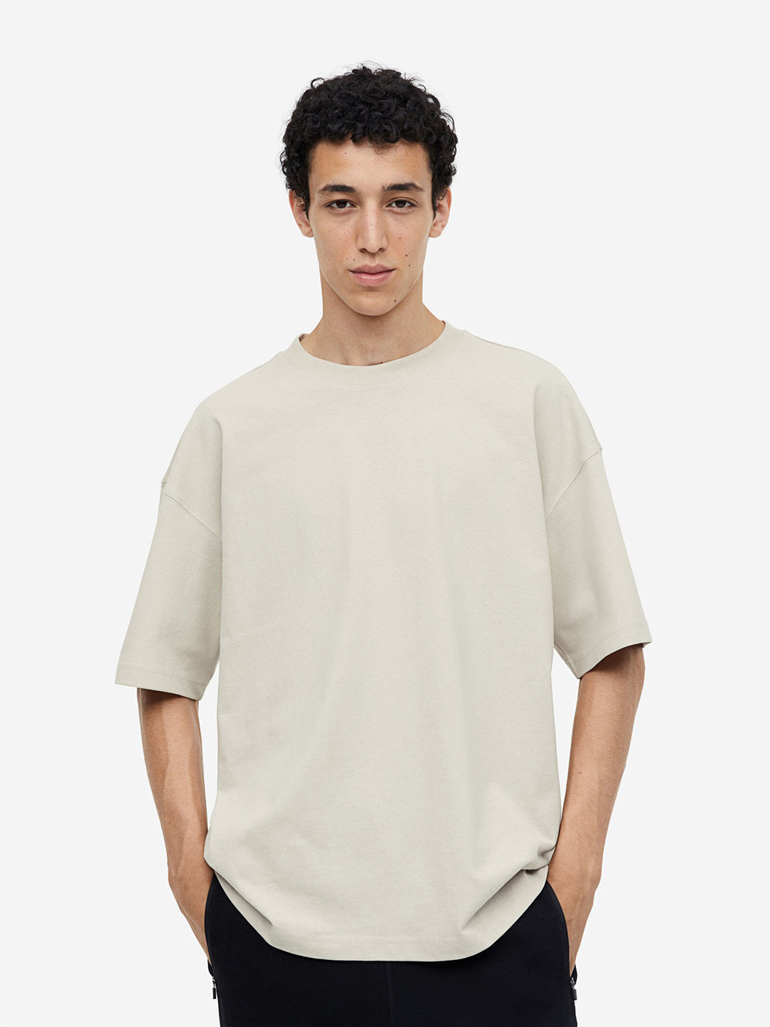 

H&M Oversized Fit Cotton T-Shirt, Beige