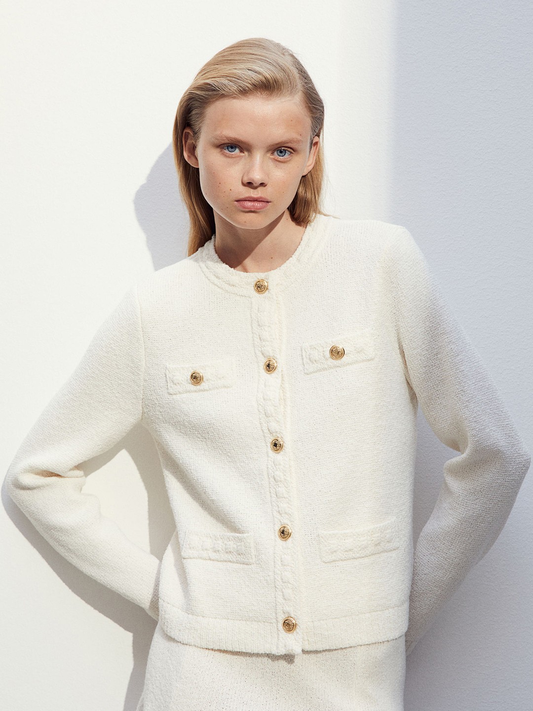 

H&M Textured-Knit Cardigan, White