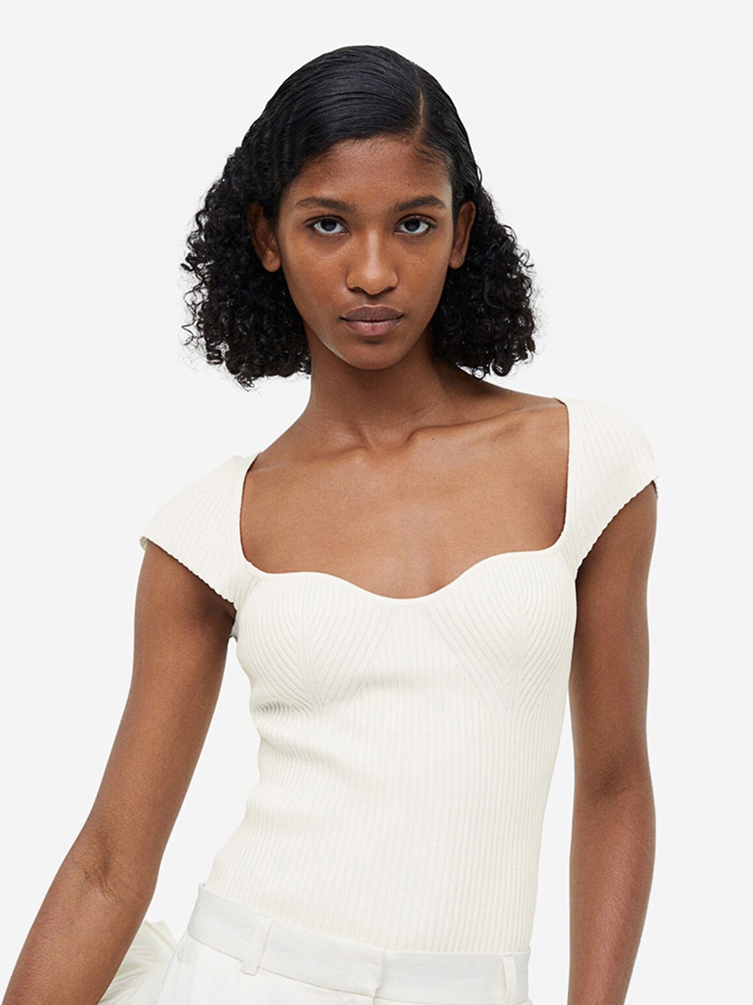 

H&M Rib-Knit Top, White