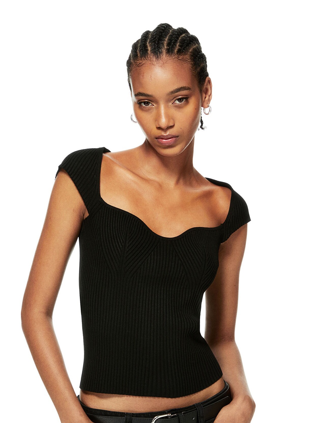 

H&M Rib-Knit Top, Black