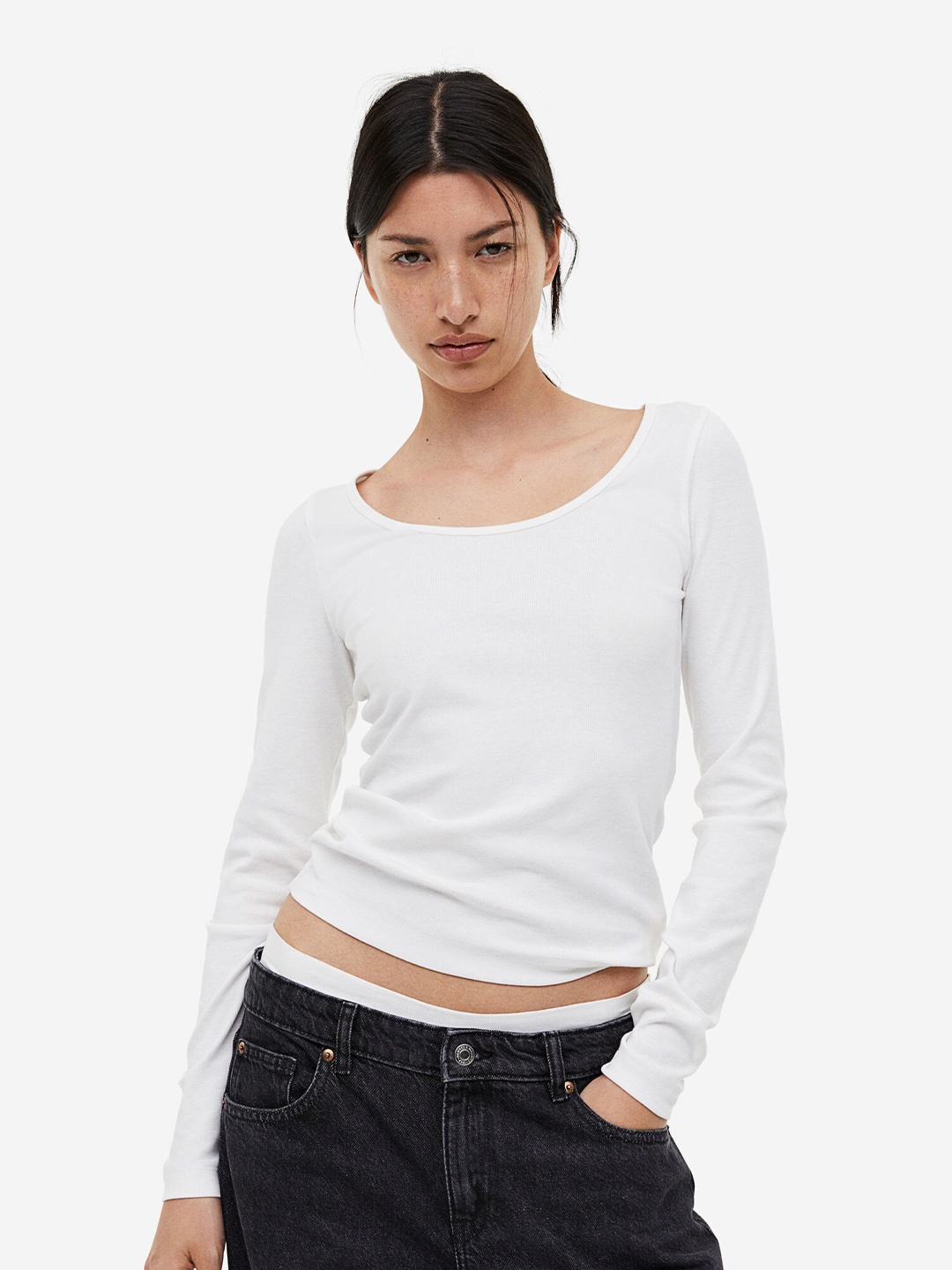 

H&M Ribbed Modal-Blend Top, White