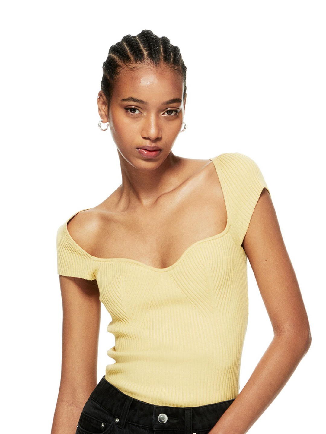 

H&M Rib-Knit Top, Yellow