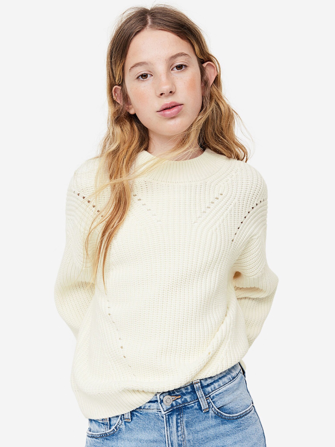 

H&M Girls Cotton-Blend Jumper, White