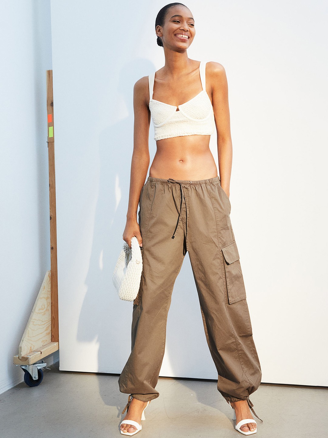 

H&M Women Cargo Trousers, Green