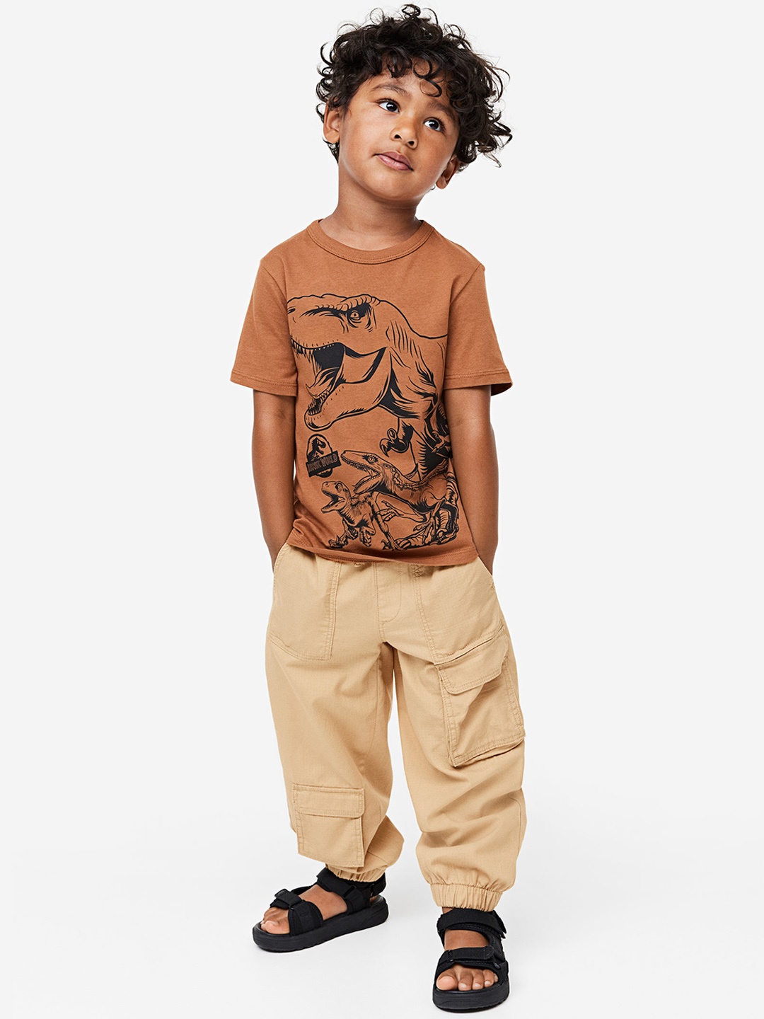 

H&M Boys Pure Cotton Cargo Trousers, Beige