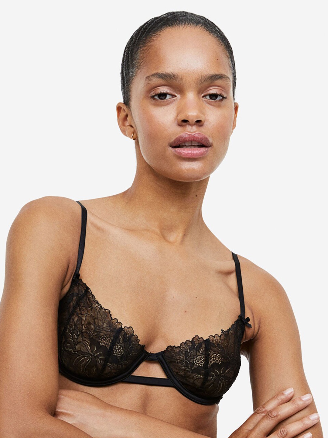 

H&M Non-Padded Underwired Lace Bra, Black