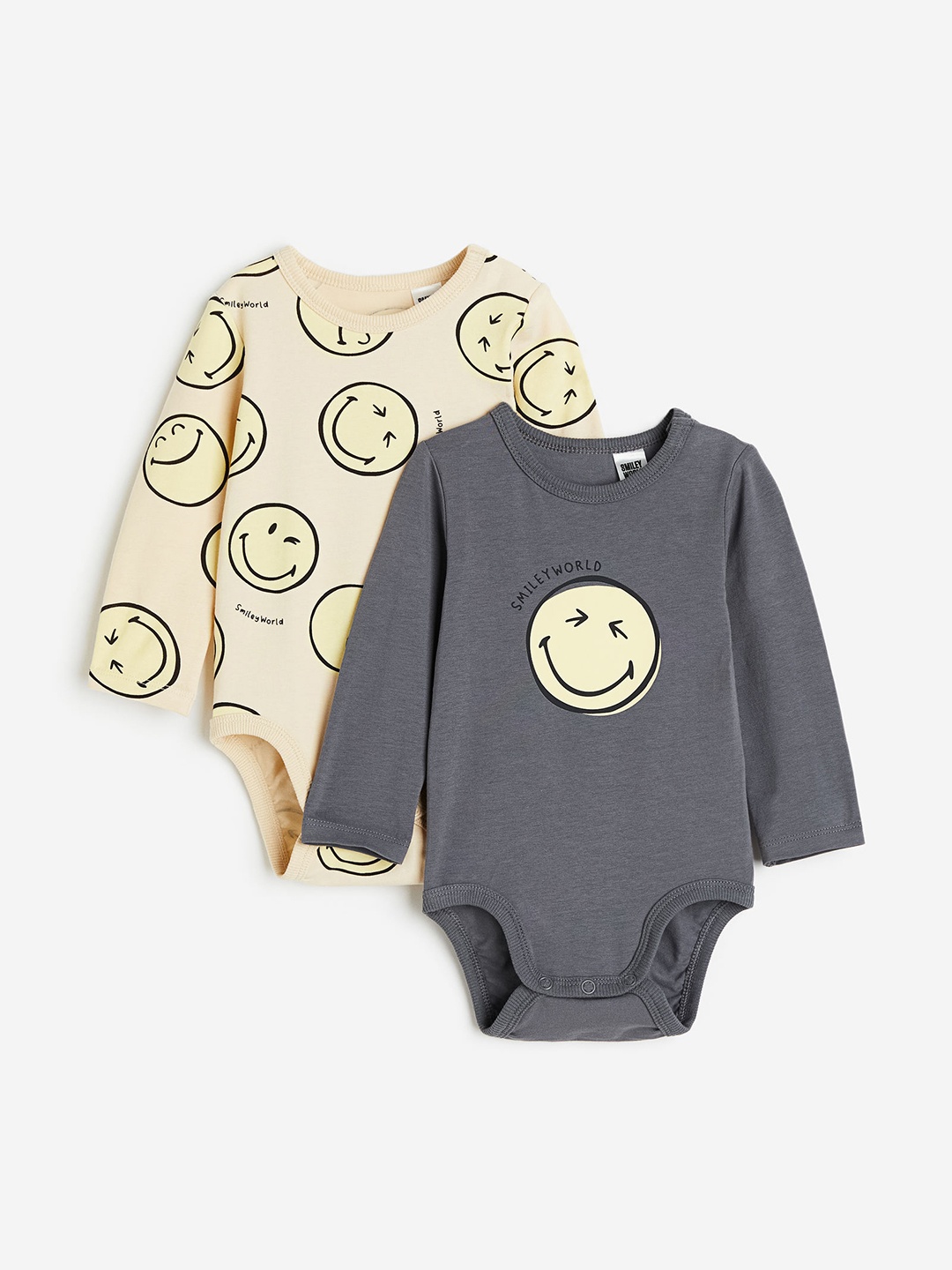 

H&M Boys 2-Pack Long-Sleeved Bodysuits, Grey