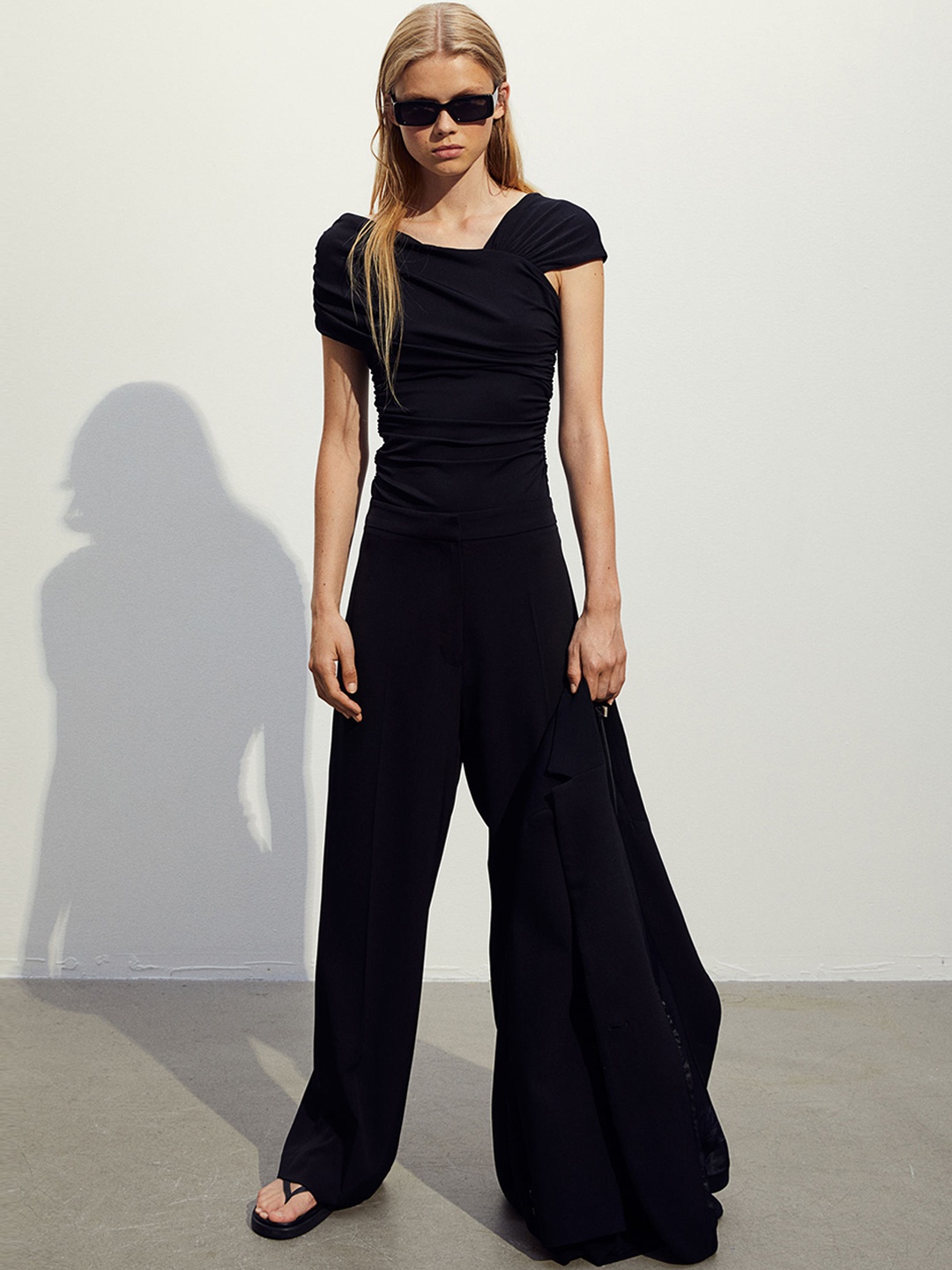 

H&M Gathered Thong Bodysuit, Black