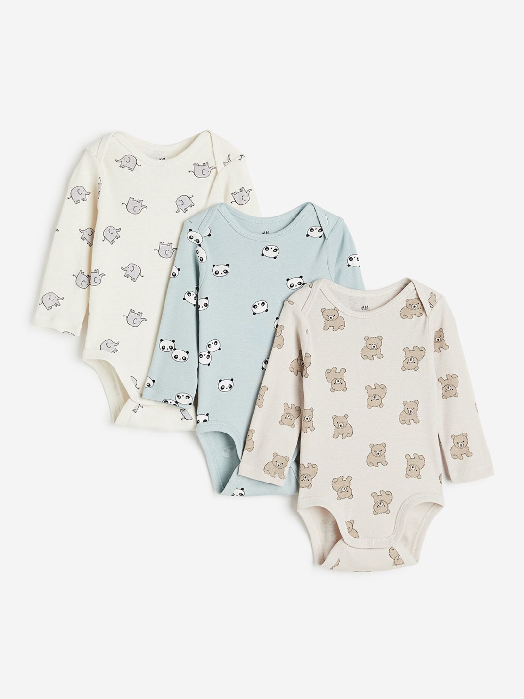 

H&M Infant Boys 3-Pack Long-Sleeved Pure Cotton Bodysuiits, Beige