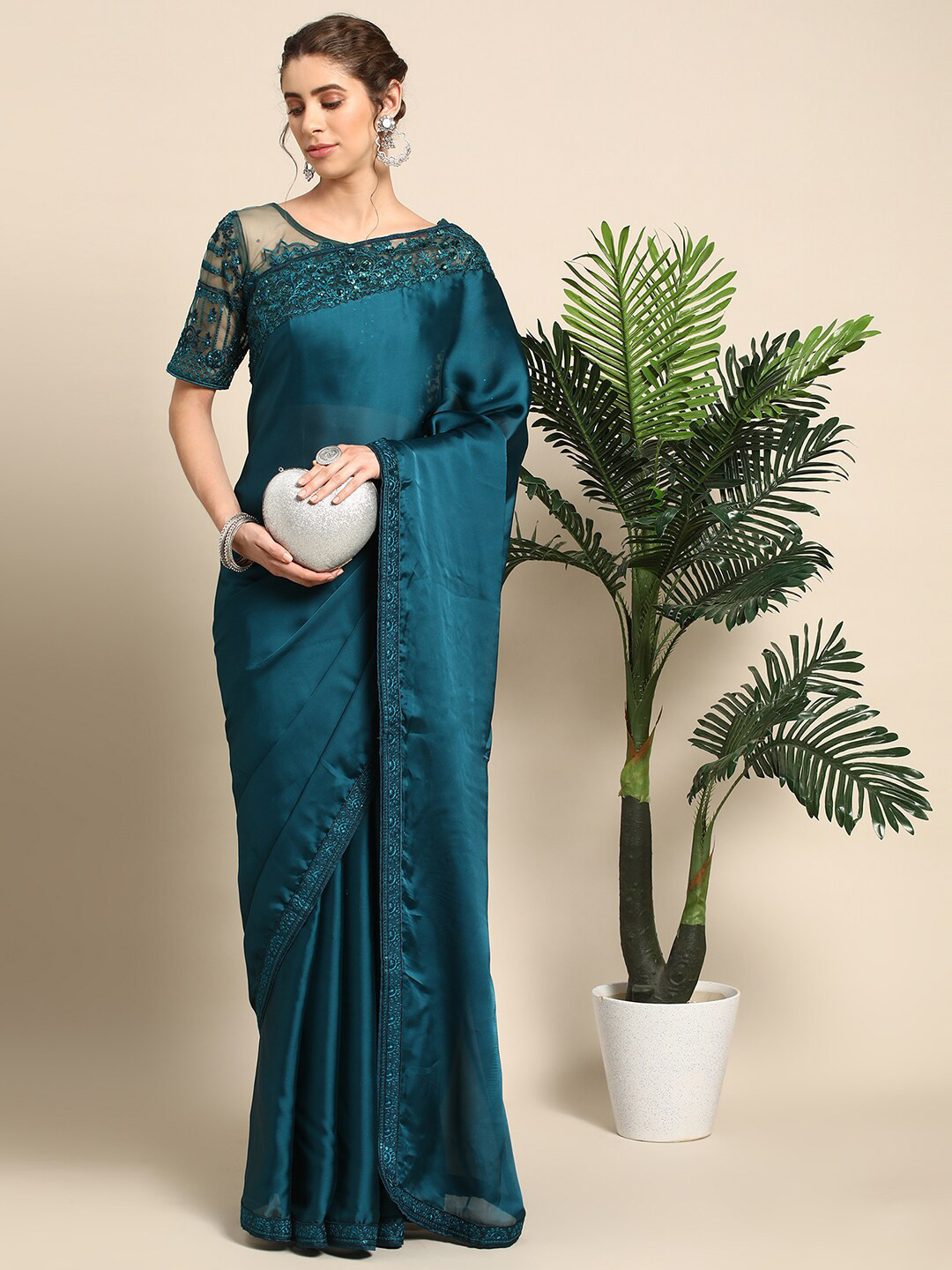 

all about you Teal Green Sequinned Pure Silk Saree