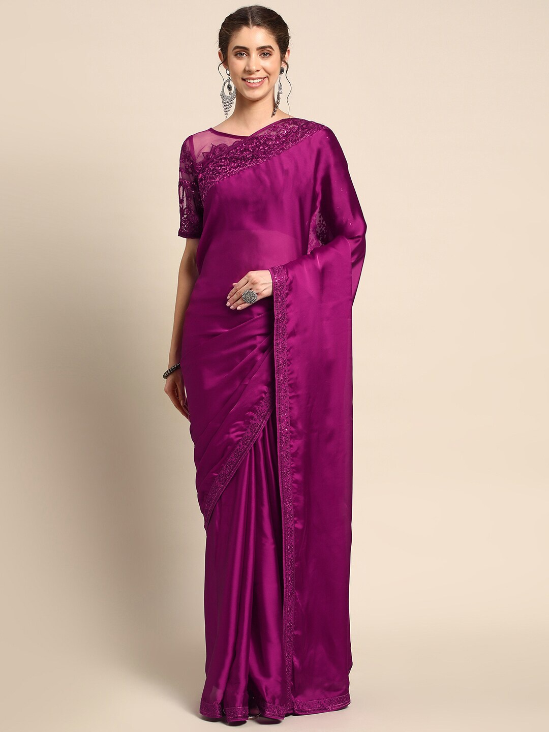 

all about you Purple Sequinned Pure Silk Saree