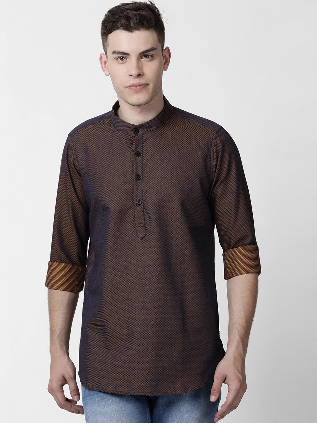 

Cross Court Geometric Woven Design Pure Cotton Straight Kurta, Brown