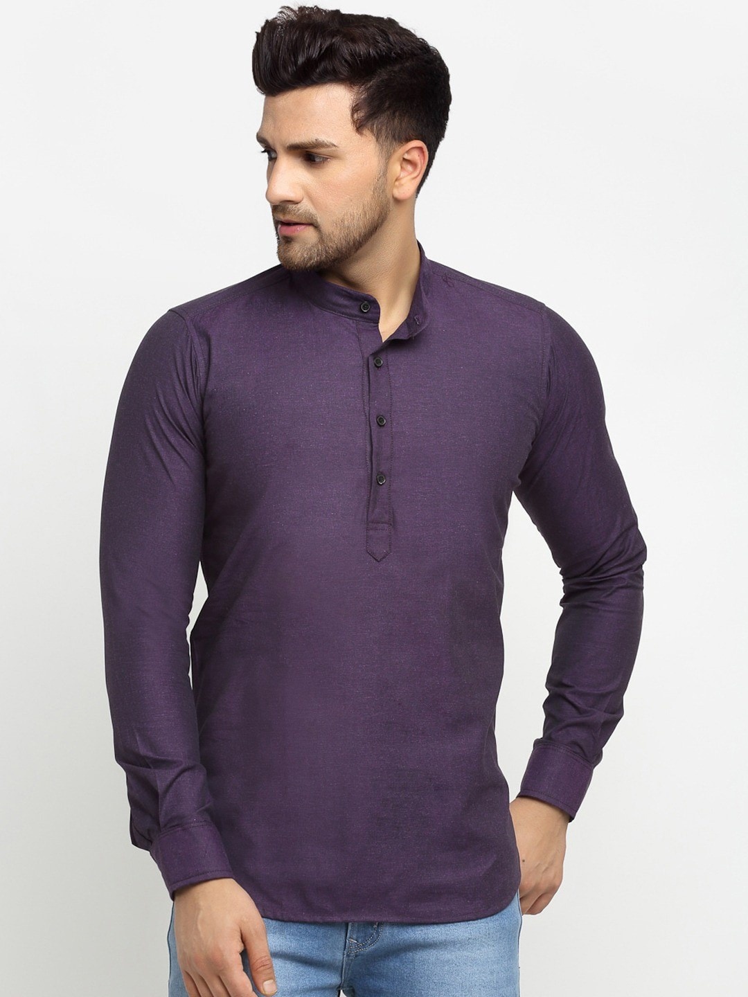 

Cross Court Mandarin Collar Cotton Kurta, Purple