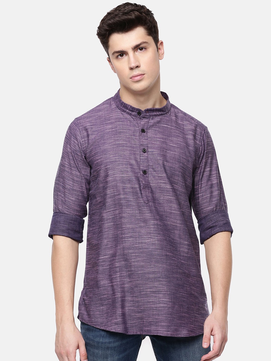 

Cross Court Mandarin Collar Cotton Kurta, Purple