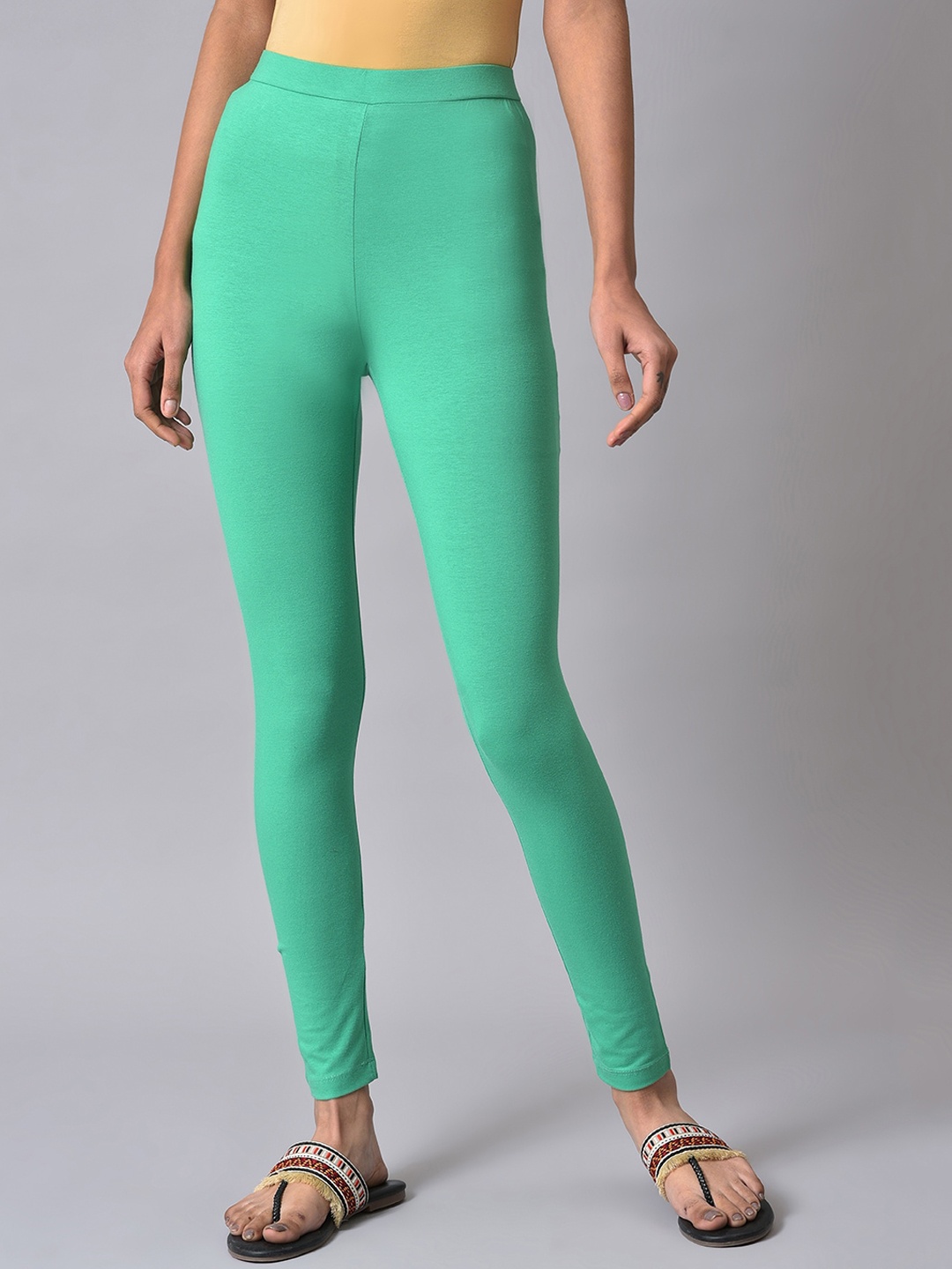 

W Cotton Lycra Ankle Length Leggings, Sea green