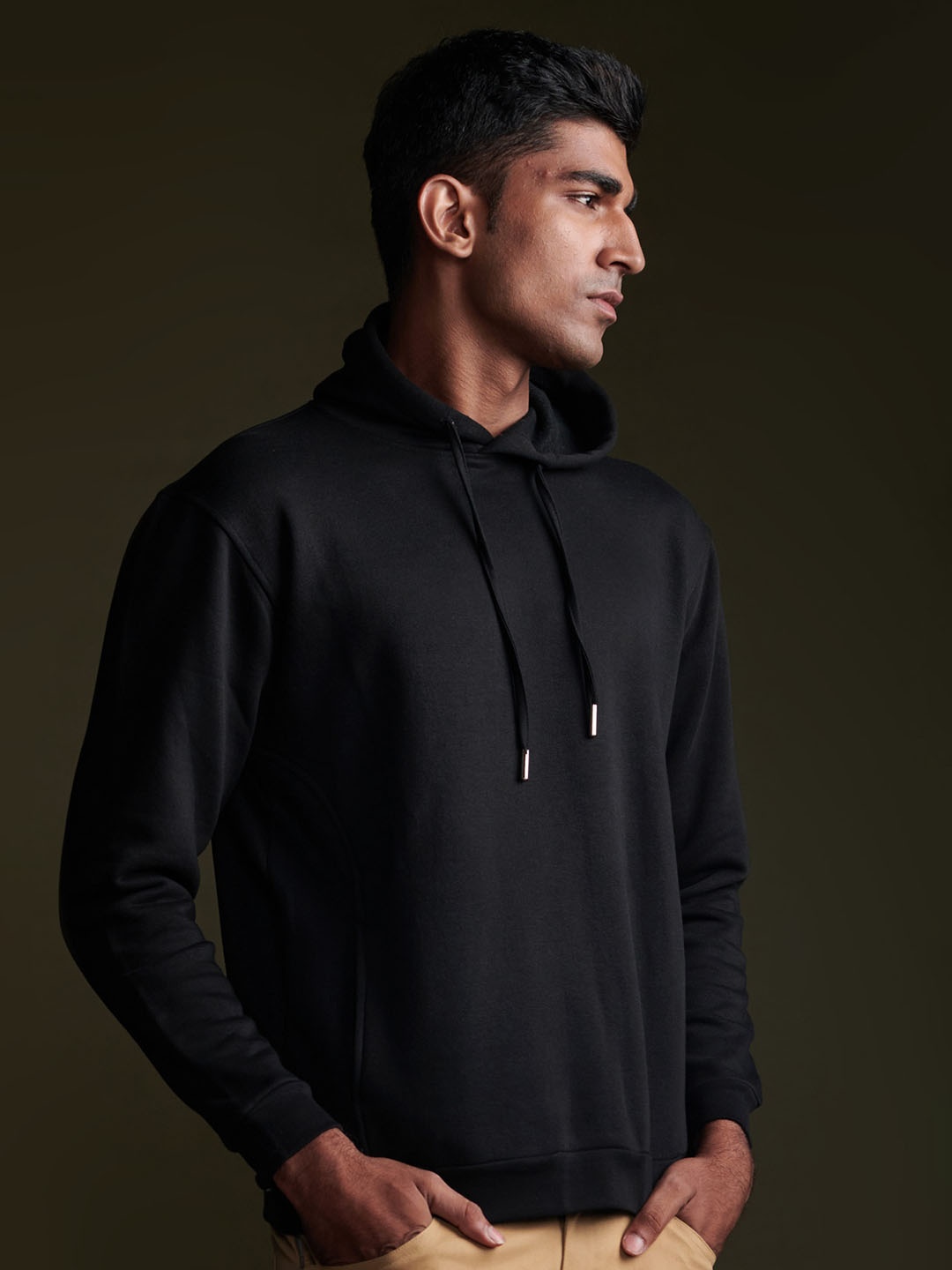 

Beyours Hooded Cotton Pullover Sweatshirt, Black