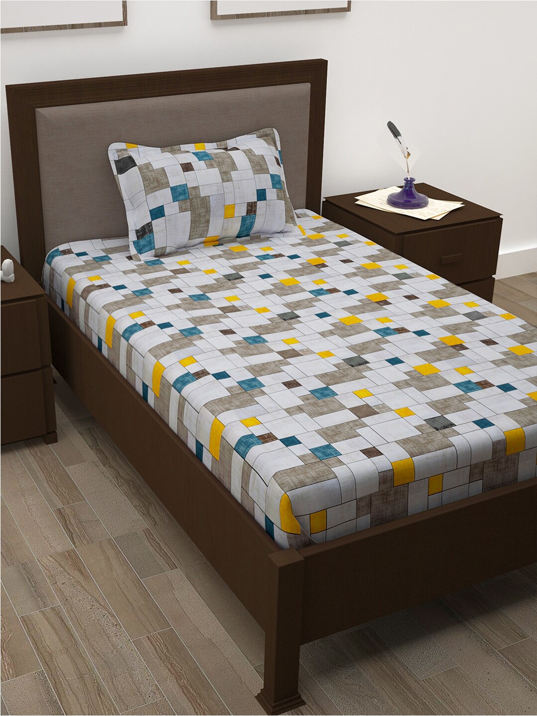 

Story@home White & Yellow Printed Cotton 144 TC Single Bedsheet With 1 Pillow Cover