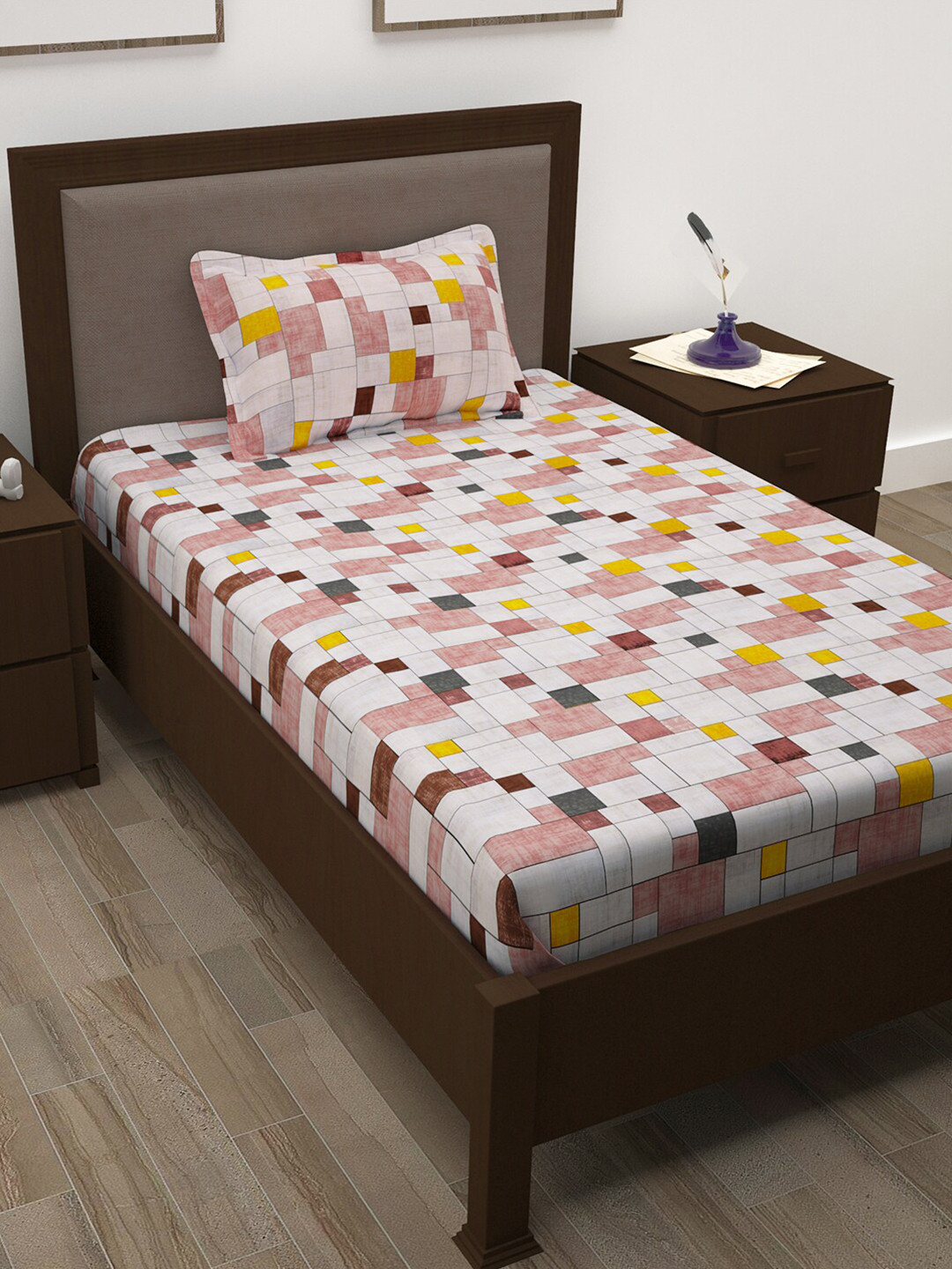 

Story@home White & Pink Printed Cotton 144 TC Single Bedsheet With 1 Pillow Cover