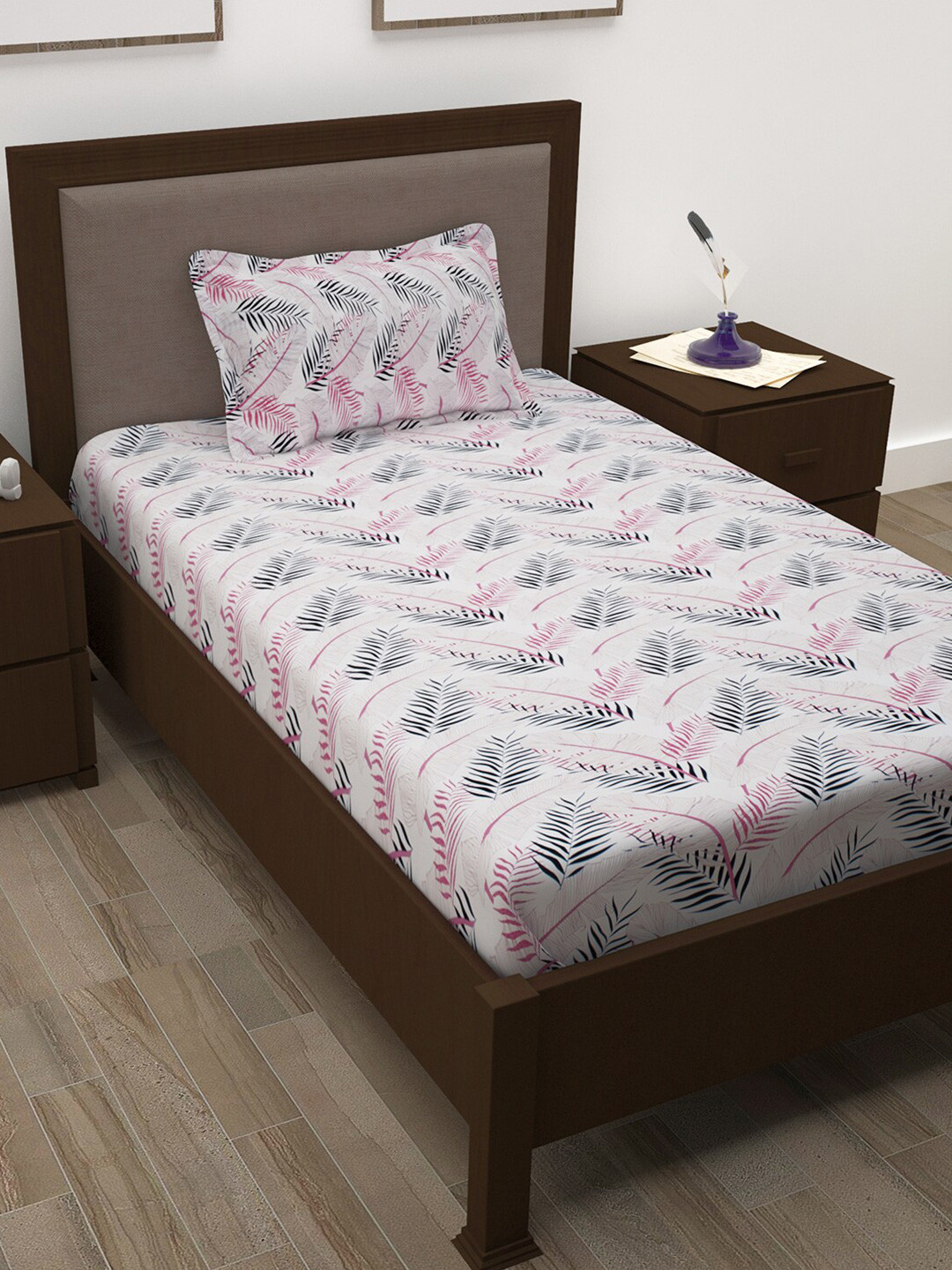 

Story@home Grey & Pink Floral Cotton 144 TC Single Bedsheet with 1 Pillow Cover