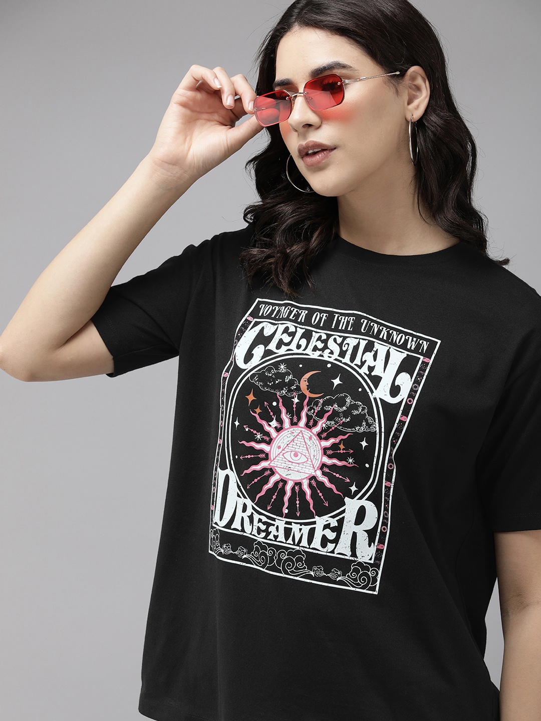 

Roadster Women Graphic Printed Bio Finish T-shirt, Black