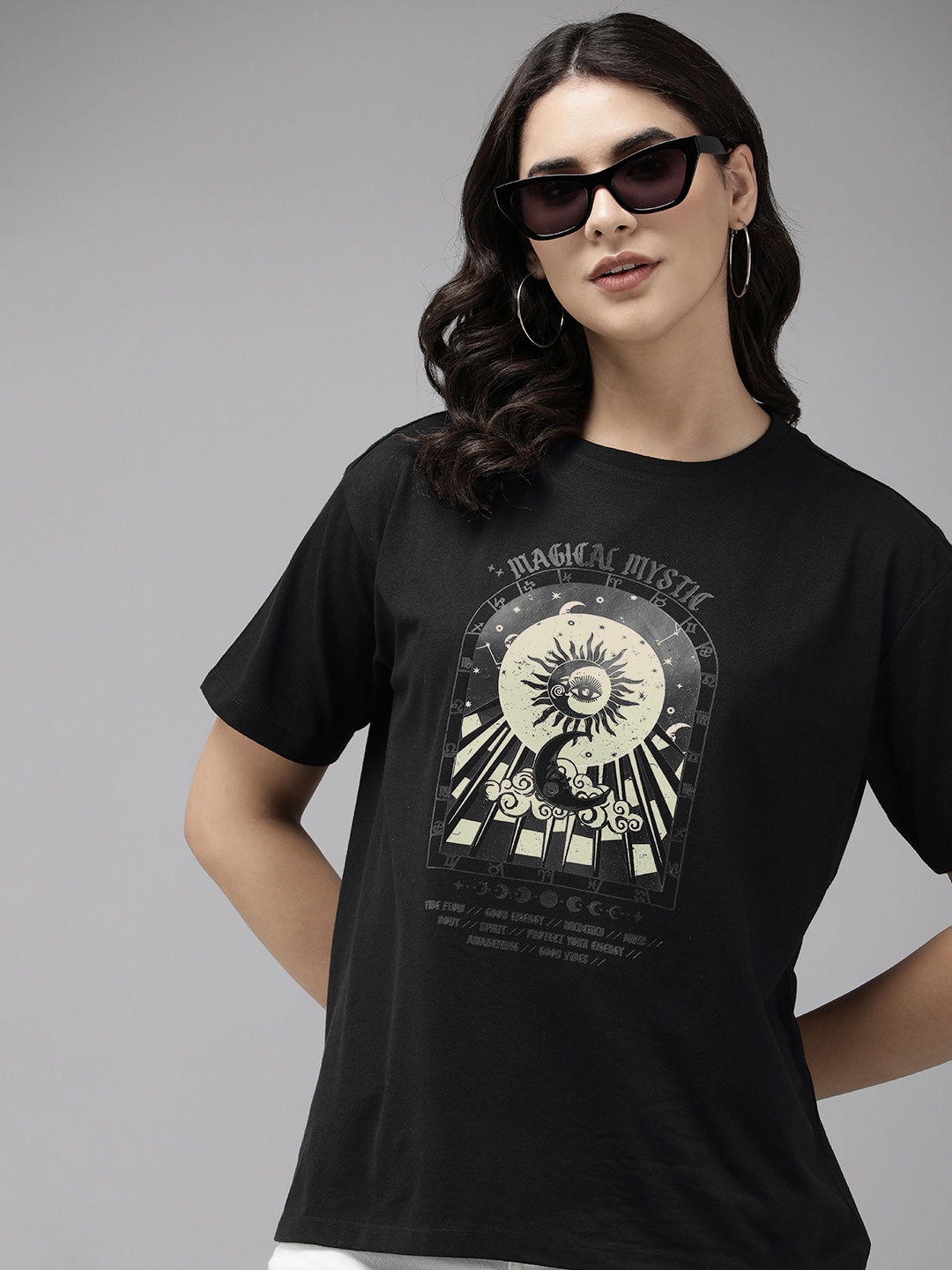 

Roadster Women Printed Bio Finish Cotton T-shirt, Black