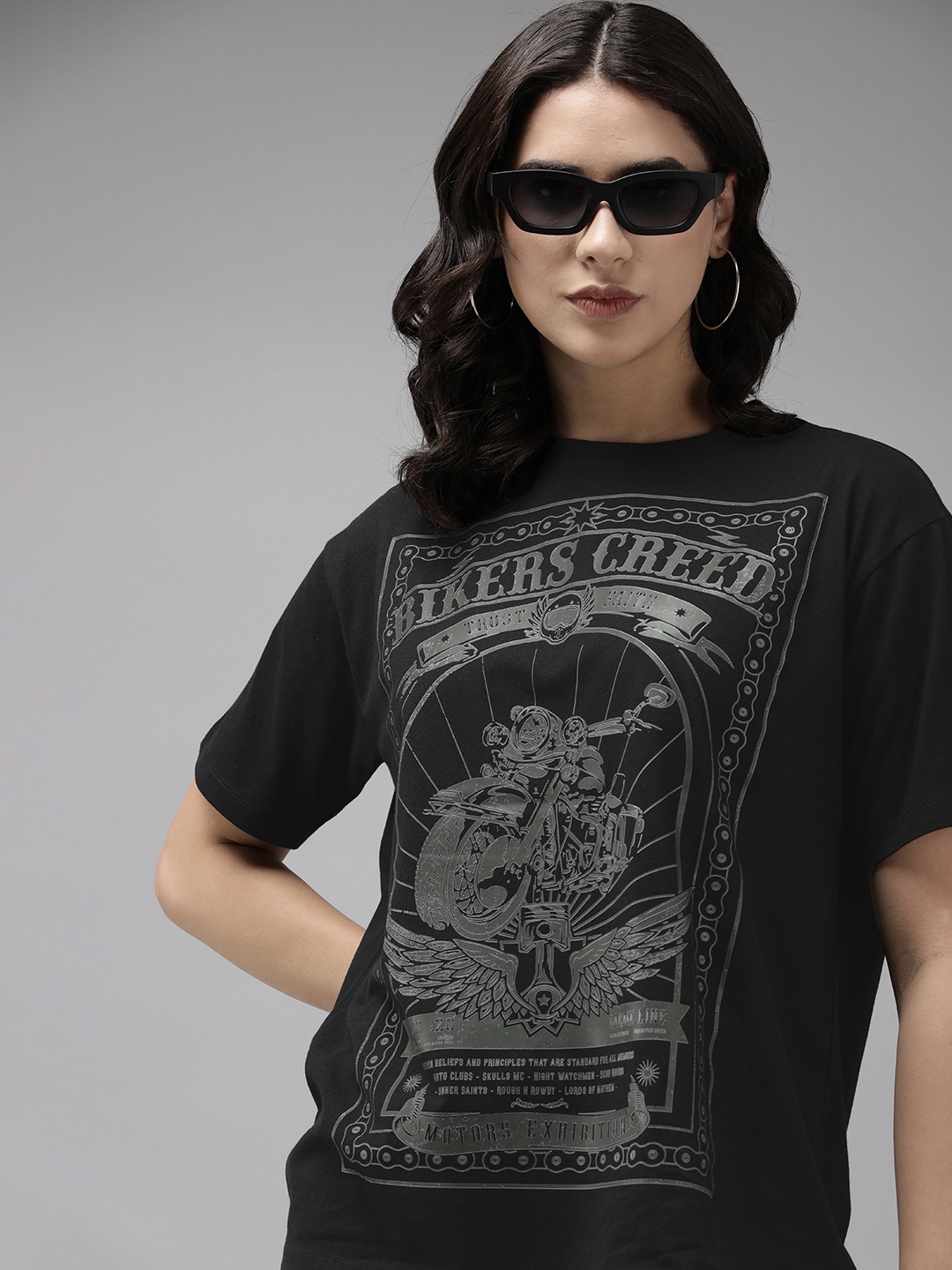

Roadster Printed Drop-Shoulder Sleeves Bio Finish T-shirt, Black