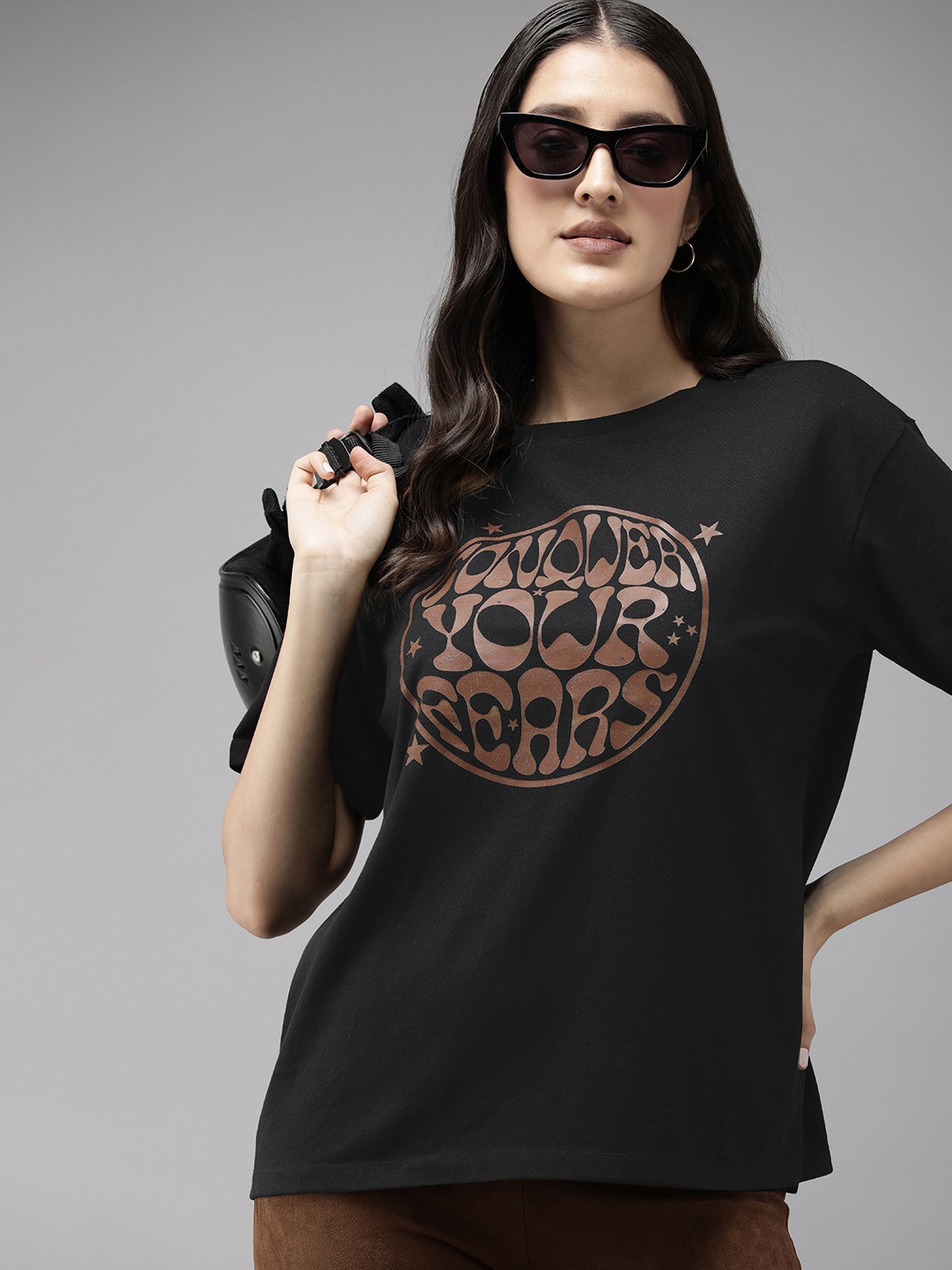 

Roadster Typography Printed Drop-Shoulder Sleeves Oversized Bio Finish T-shirt, Black