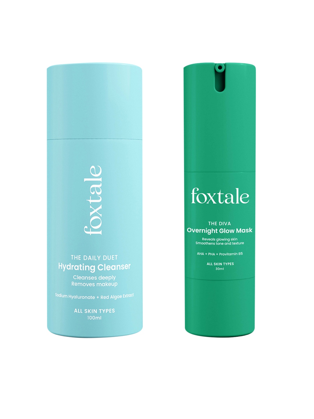 

FoxTale Set of The Daily Duet Gentle Hydrating Cleanser+The Diva Overnight Glow Face Mask, Blue