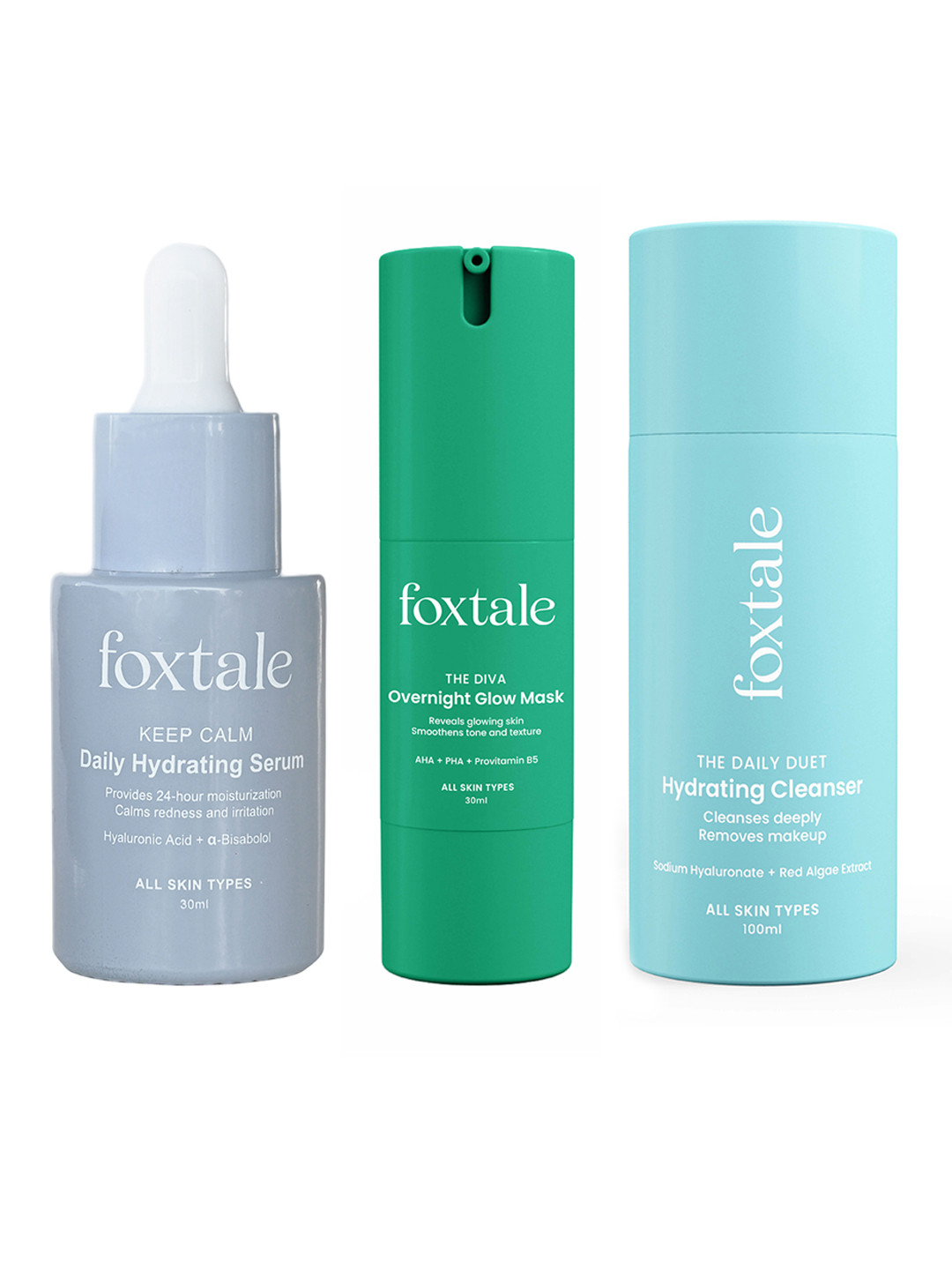 

FoxTale Set of The Daily Duet Cleanser 100ml+Keep Calm Serum 30ml+The Diva Face Mask 30ml, Green